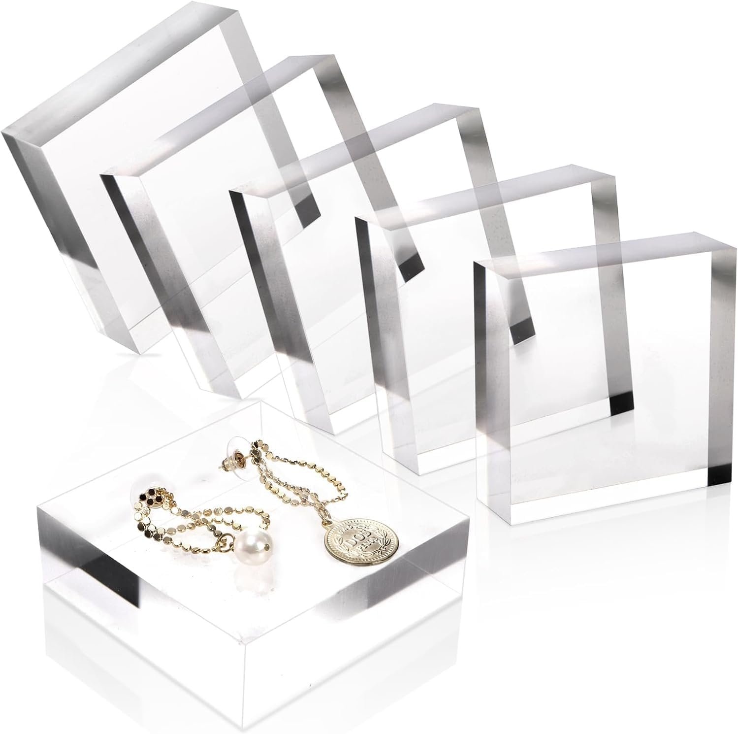 wholesale hacaroa 6 pieces acrylic square display block, 3 x 3 x 1 inches clear polished acrylic cube risers, solid jewelry display pedestal stand showcase holder base for ring, perfume, photography props factory & supplier oem odm