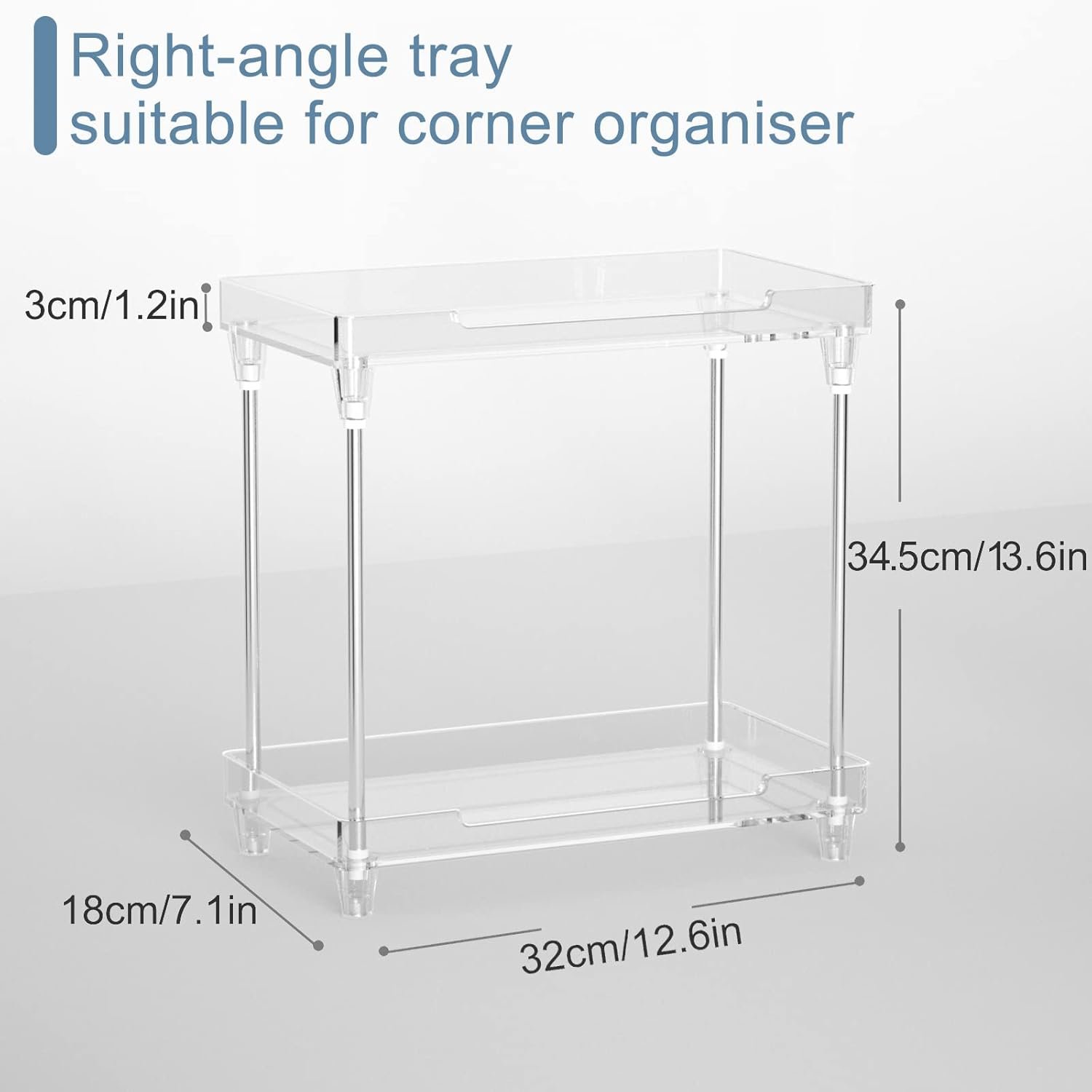 oem odm bathroom organizer countertop for makeup cosmetic perfume skincare bathroom supplies and more, multi-functional acrylic 2-tier vanity tray corner shelf in dresser and more factory & wholesale supplier