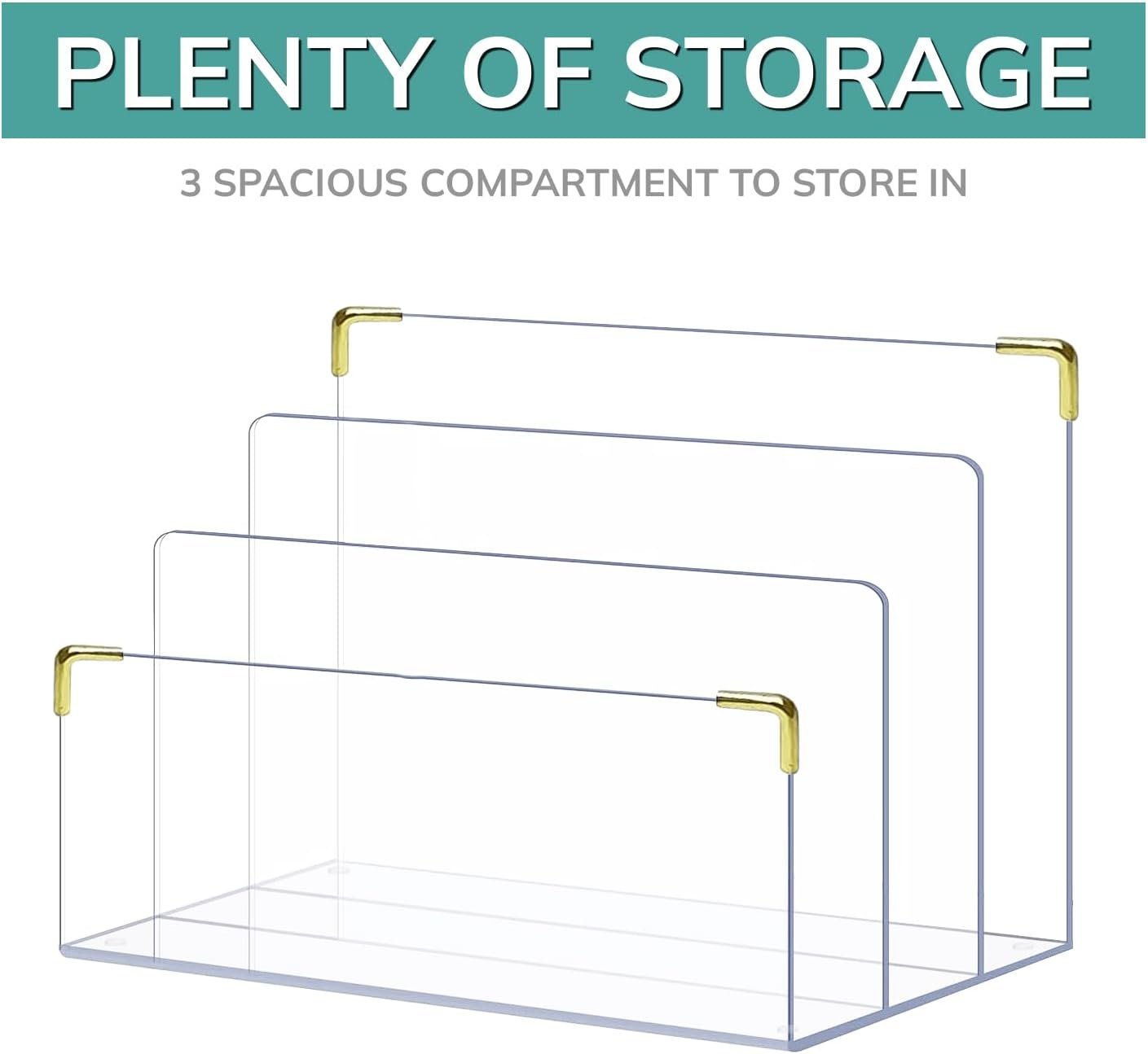 oem odm pbf acrylic file holder | clear file organizer for desk w/gold accents | acrylic desk organizer, folder holder, mail sorter, file stand, magazine divider, laptop, notebook, & letter organizer factory & wholesale supplier