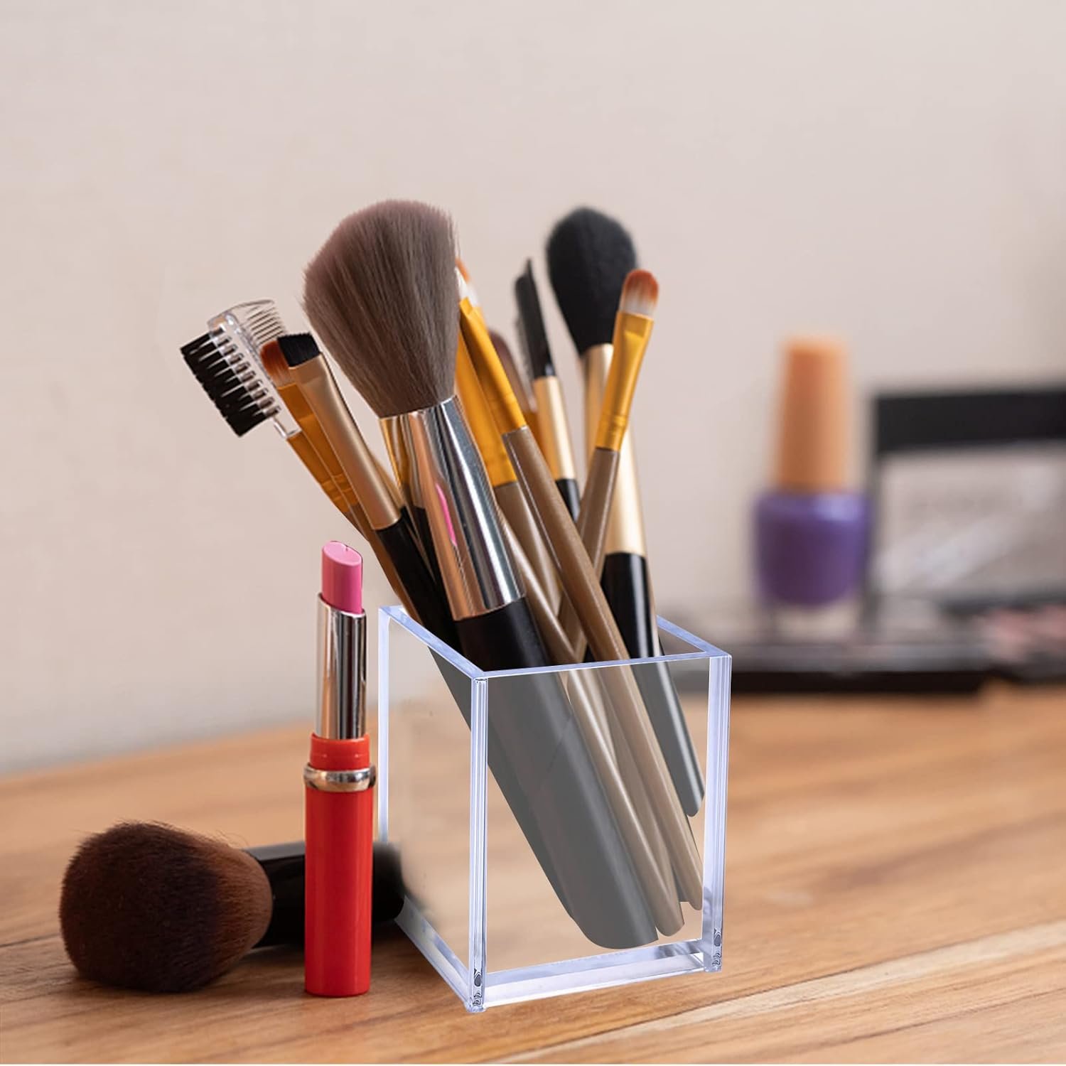 oem odm acrylic pen holder, 3 pcs clear pencil holders for desk, makeup brush holder cup organizer, stationery storage desktop accessories for office school supplies (with cleaning cloth) factory & wholesale supplier