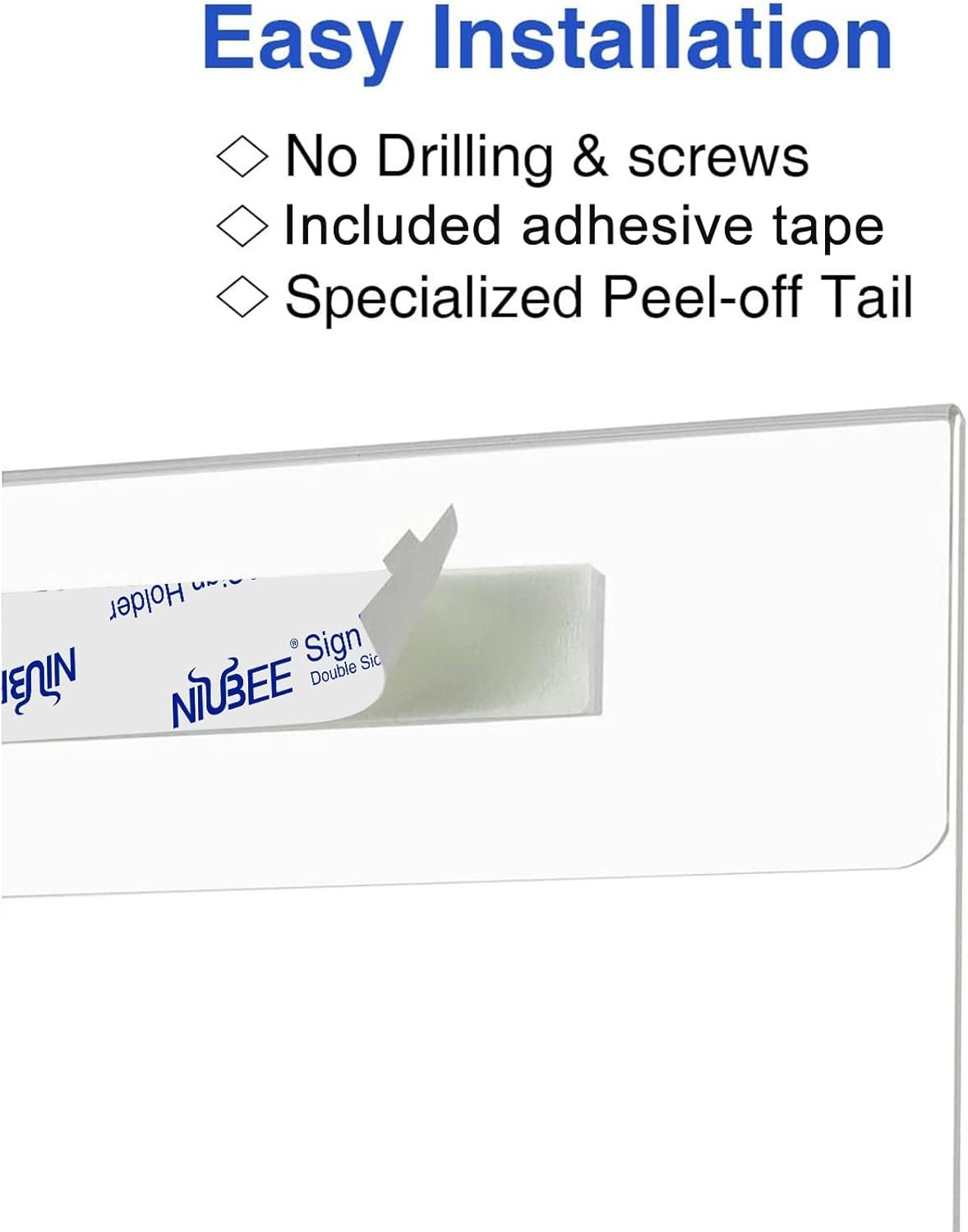 wholesale niubee 8.5x11 clear acrylic plexi sign holders with double sided adhesive tape, wall sign memo document menu holder for office, home, store, restaurant-no drilling (6 pack) factory & supplier oem odm