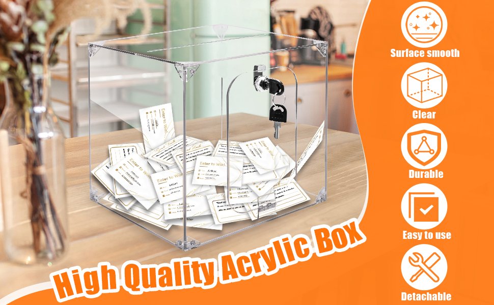 oem odm boyistar large acrylic donation box with lock and 100p card, 9.8
