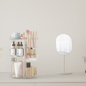 oem odm rotating makeup organizer, diy 8 adjustable layers spinning skincare organizer, cosmetic display case with brush holder perfume tray, multi-function storage carousel for vanity bathroom countertop factory & wholesale supplier