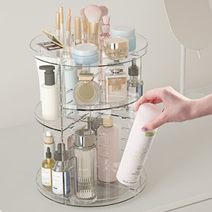 oem odm rotating makeup organizer, diy 8 adjustable layers spinning skincare organizer, cosmetic display case with brush holder perfume tray, multi-function storage carousel for vanity bathroom countertop factory & wholesale supplier
