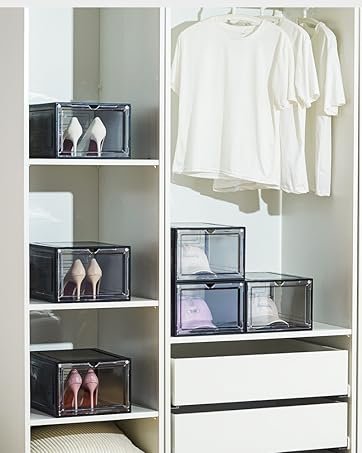 oem odm xxx-large clear acrylic display case boot shoe storage boxes with an adjustable divider,2 pack 2 tiers clear plastic stackable storage bins with lids big display acrylic box with magnetic door factory & wholesale supplier