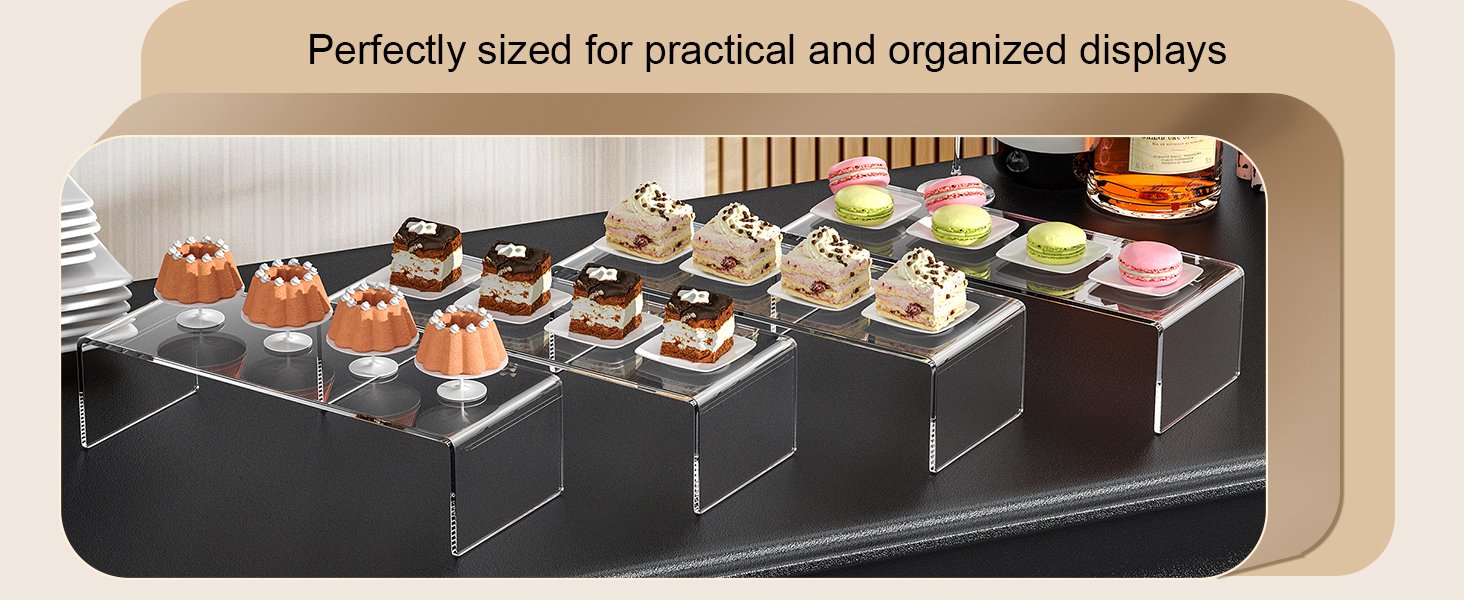 oem odm jusalpha 4 pcs 10.25'' clear acrylic risers, display risers shelf showcase fixtures for jewelry, display stand for amiibo funko pop figures, cupcakes, food display, collectibles, cabinet (10.25''x 4''x 4.25'') factory & wholesale supplier