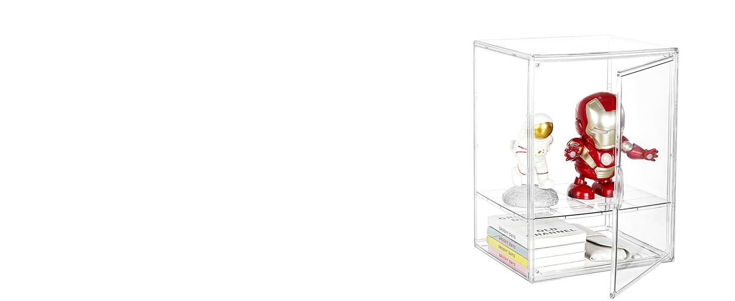 wholesale acrylic display case for collectibles, clear storage bin with 3 adjustable layers and1 removable divider, stackable clear storage box with magnetic door for figures, home or office,large,2pack factory & supplier oem odm