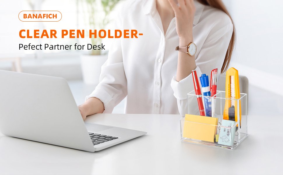 oem odm pen holder for desk, clear acrylic pencil holder for desk, marker holder with 3 compartments, pencil organizer for home, office, classroom, bathroom factory & wholesale supplier