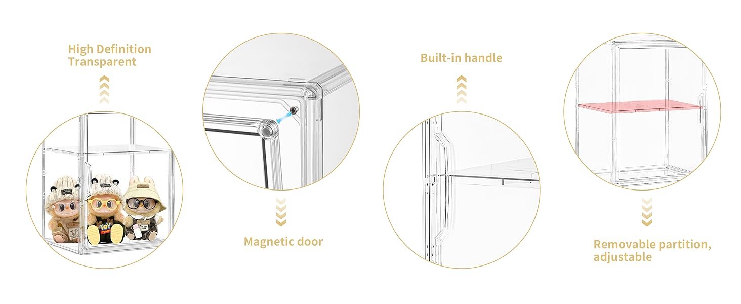 wholesale acrylic display case for collectibles, clear storage bin with 3 adjustable layers and1 removable divider, stackable clear storage box with magnetic door for figures, home or office,large,2pack factory & supplier oem odm