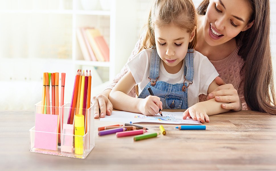 oem odm pen holder for desk, clear acrylic pencil holder for desk, marker holder with 3 compartments, pencil organizer for home, office, classroom, bathroom factory & wholesale supplier