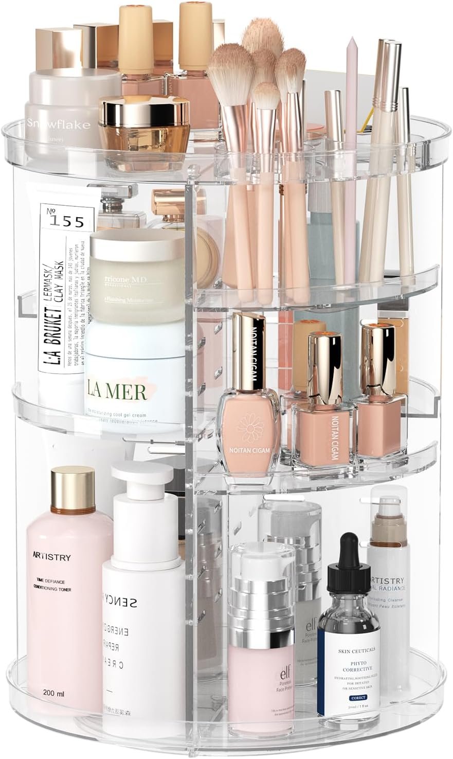 oem odm rotating makeup organizer, diy 8 adjustable layers spinning skincare organizer, cosmetic display case with brush holder perfume tray, multi-function storage carousel for vanity bathroom countertop factory & wholesale supplier