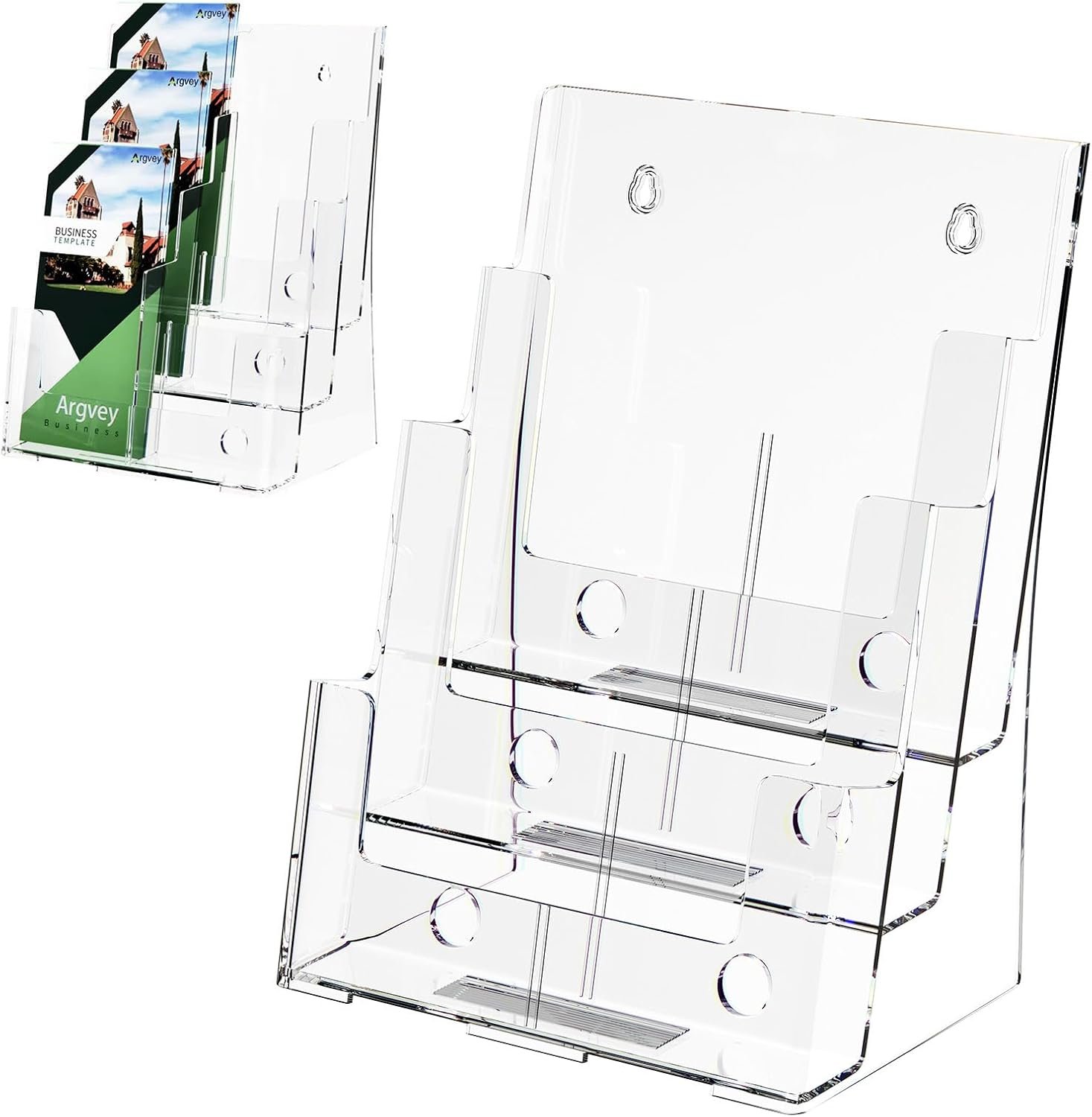 wholesale acrylic brochure holder 8.5 x 11 inches, 3 tier clear literature holder with removable divider for trifold 4 inches wide pamphlet, plastic flyer display stand for magazine, document, booklet factory & supplier oem odm