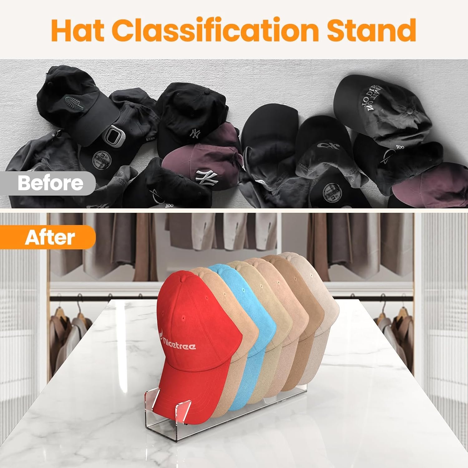 oem odm nicetree hat organizer for baseball caps, 2 pcs no install acrylic hat racks for 14 baseball caps storage, hat stand for baseball caps display and organizer for dresser, bedroom, closet, office factory & wholesale supplier