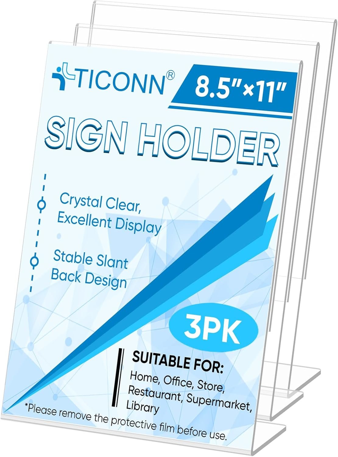 wholesale ticonn 8.5 x 11 acrylic sign holder, l shape clear sign stand for displaying, plastic paper holder for office, store, restaurant (vertical 3 pack) factory & supplier oem odm
