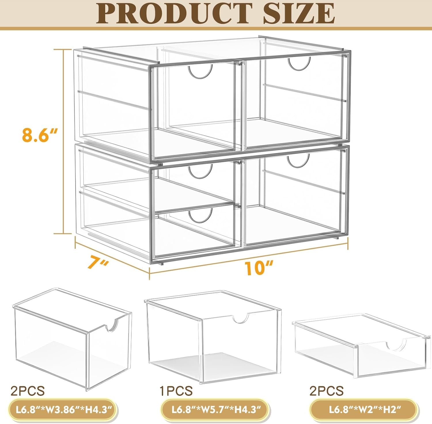 oem odm arcylic makeup organzier with 5 drawers, clear stackable storage drawers, bathroom countert organizer,plastic storage bins for vanity, cabinets, pantry, home organization and storage factory & wholesale supplier