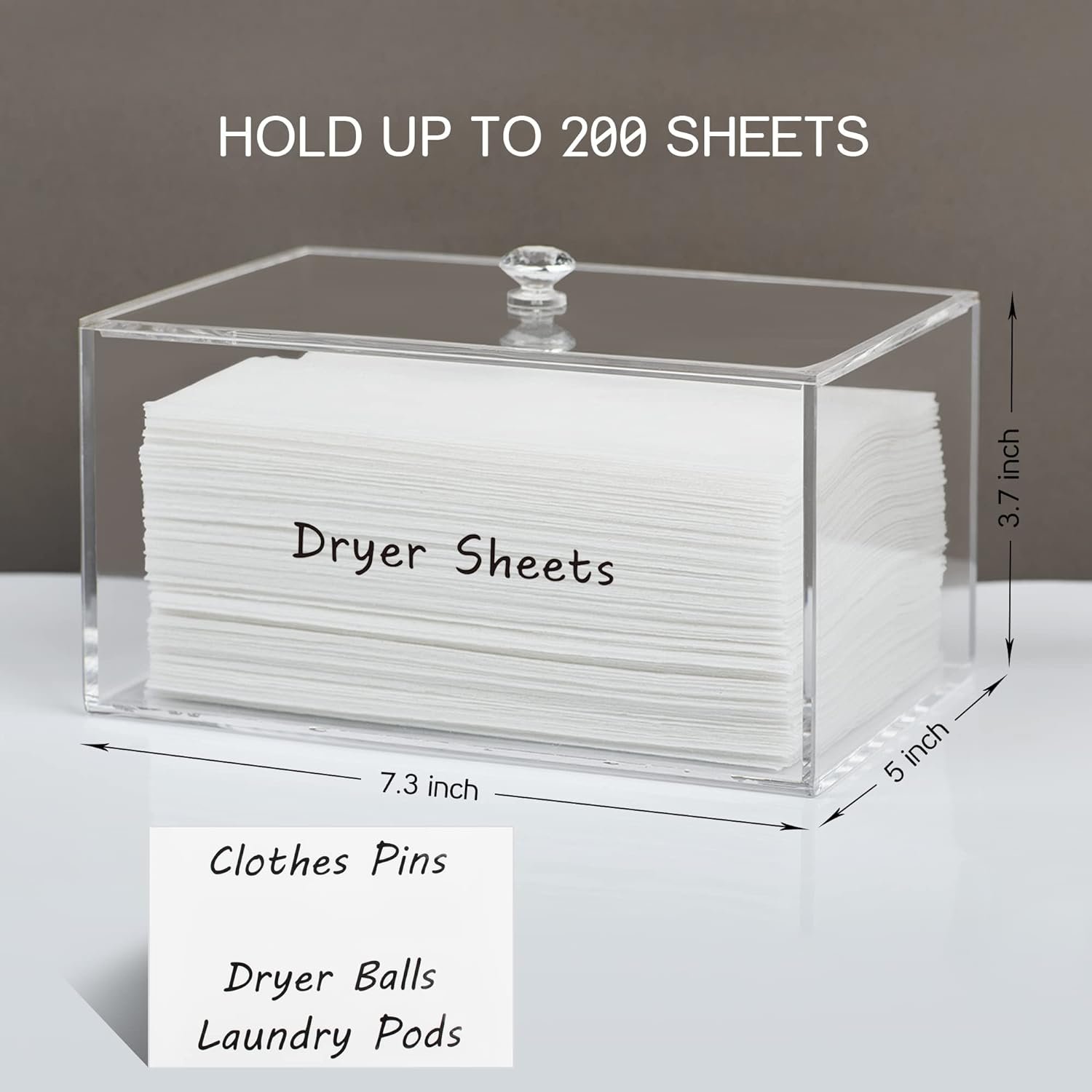 oem odm dryer sheet holder, dispenser, acrylic container storage box for laundry room organization, holds sheets, balls, clothes pins, laundry pods factory & wholesale supplier