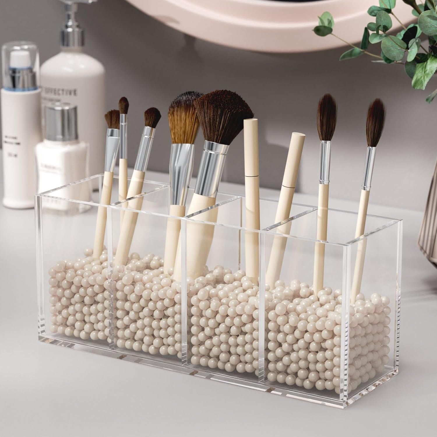 oem odm niubee acrylic pen holder 4 compartments, clear pencil organizer cup for countertop desk accessory storage factory & wholesale supplier