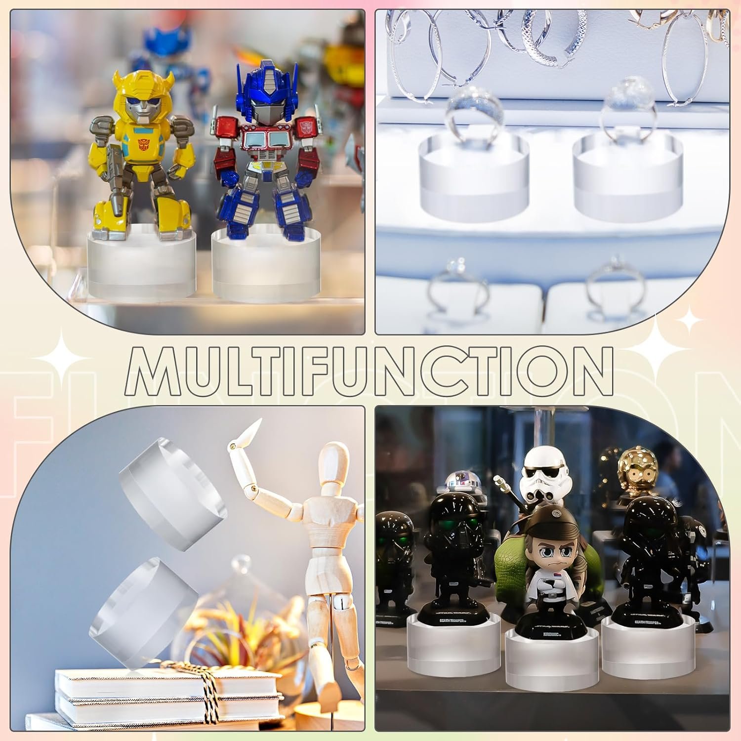 oem odm remerry 8 pcs acrylic round blocks for display clear polished blocks for display clear acrylic edge polished base display riser for table showing cosmetics collectibles figures (2 x 2 x 1 inches) factory & wholesale supplier