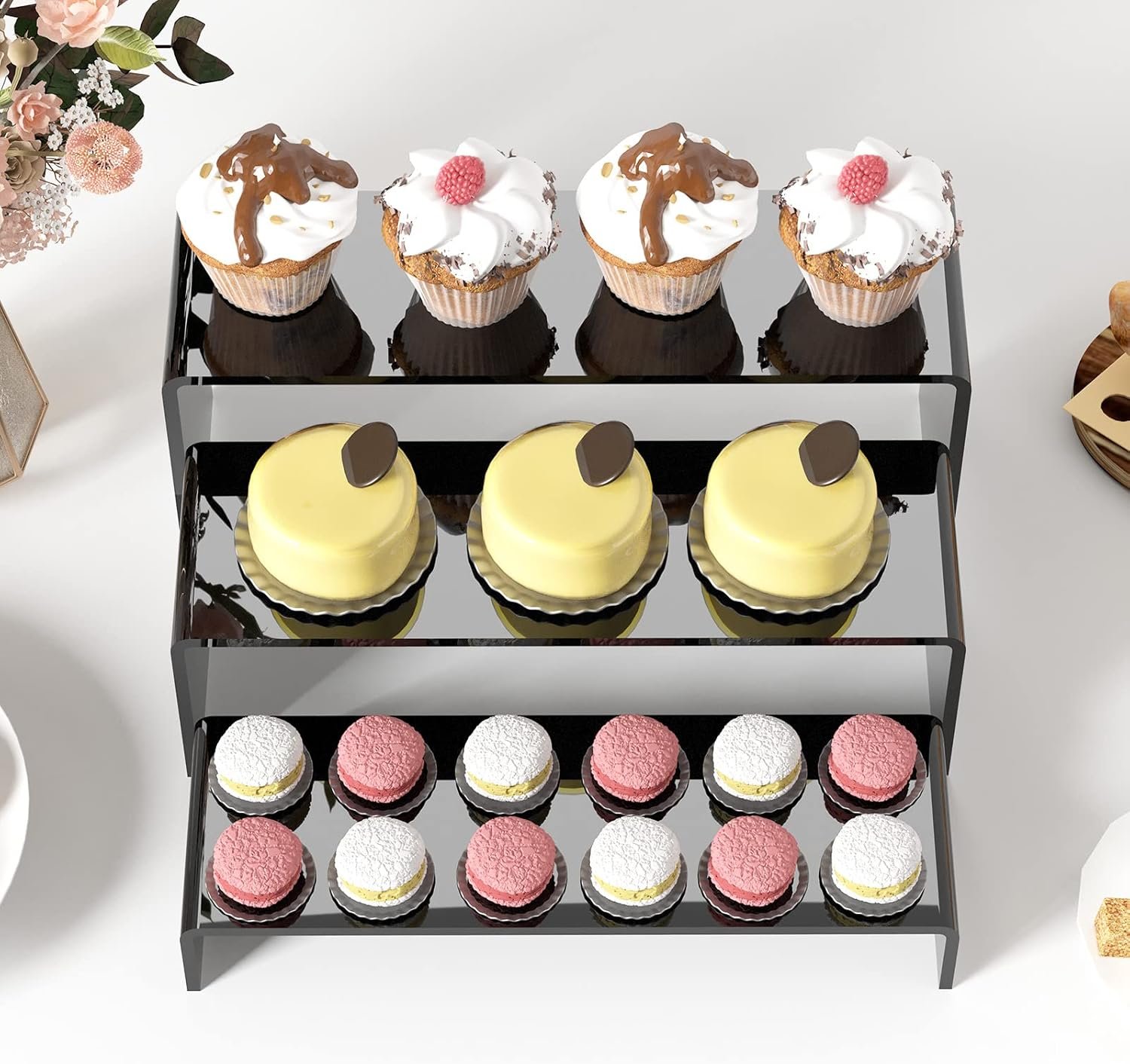oem odm black acrylic display risers, 6 pc acrylic risers for display for food dessert cupcakes, jewellery, collectibles, puppets, anime characters, perfumes for acrylic risers factory & wholesale supplier