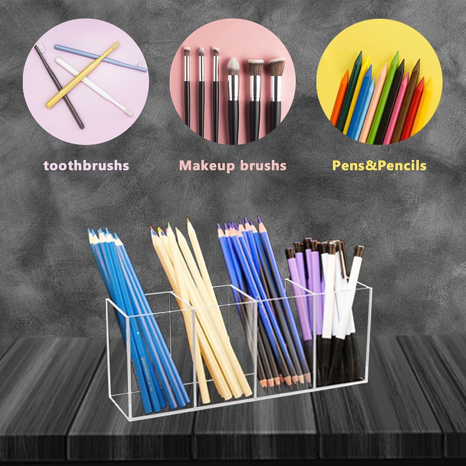 oem odm qpey acrylic pen holder 4 compartments,clear pen holder organizer makeup brush holder for office desk accessories,cosmetic brush storage box,dorm,bathroom,kitchen (clear) factory & wholesale supplier