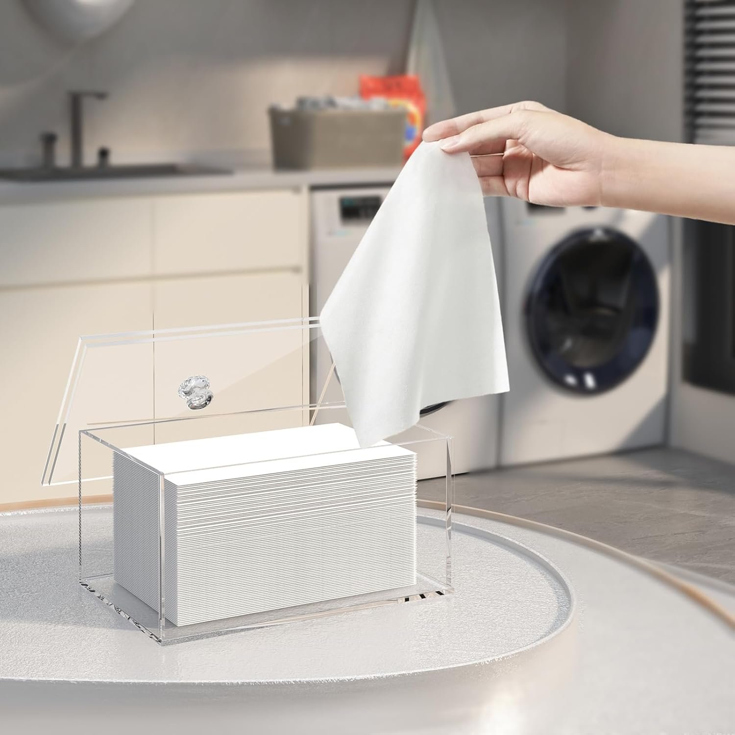 oem odm dryer sheet holder with lid, acrylic laundry pod container, clear acrylic storage box for laundry supplies, laundry lint holder laundry room organization container (clear lid) factory & wholesale supplier