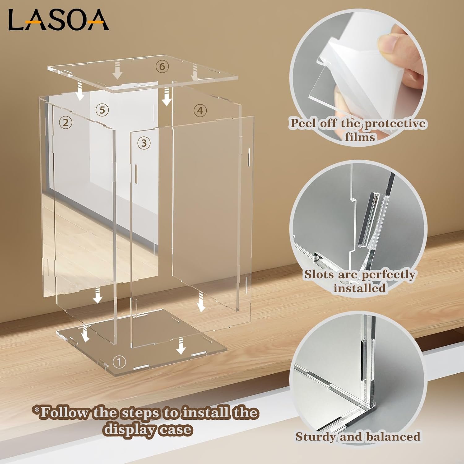 oem odm lasoa acrylic display case for collectibles – clear display box with mirrored back and base, self-assembly small showcase for figurines, models, and memorabilia, 4x4x6inch factory & wholesale supplier