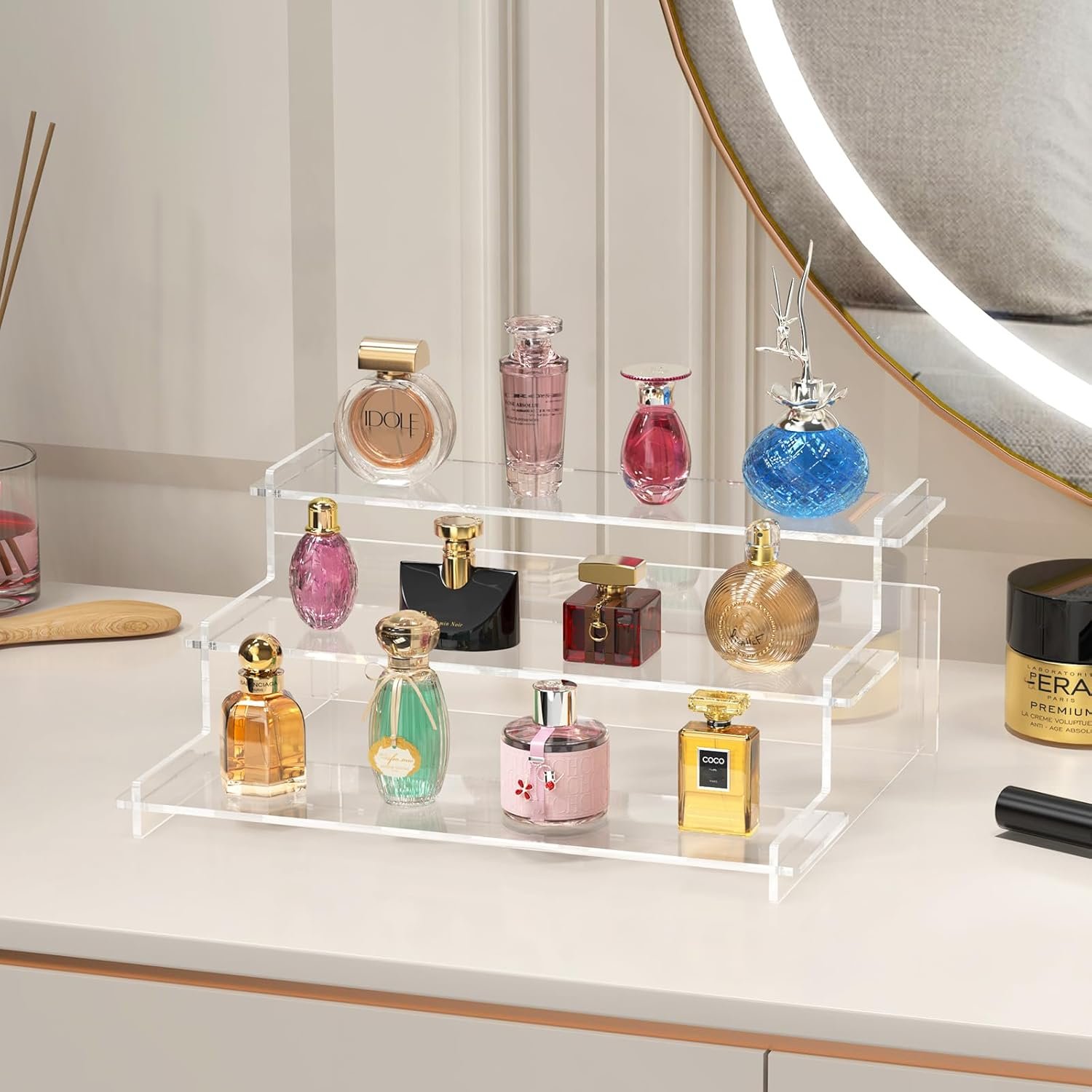 wholesale acrylic risers display stand, 3 tier cupcake holder, clear perfume organizer stand, display shelf for figures and collection, dessert shelves for party, display risers for decoration and organizer factory & supplier oem odm