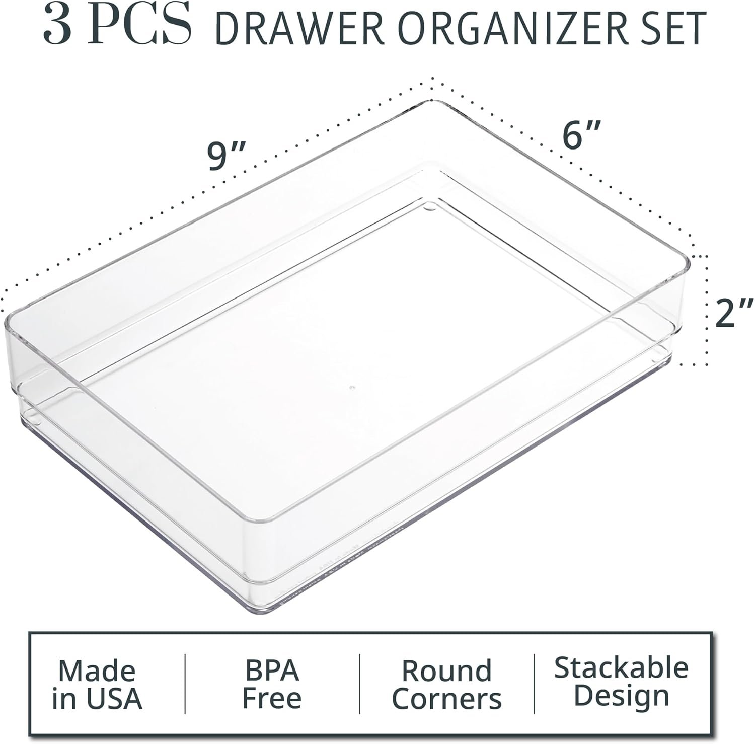 oem odm stori simplesort 3-piece stackable clear drawer organizer set | 9