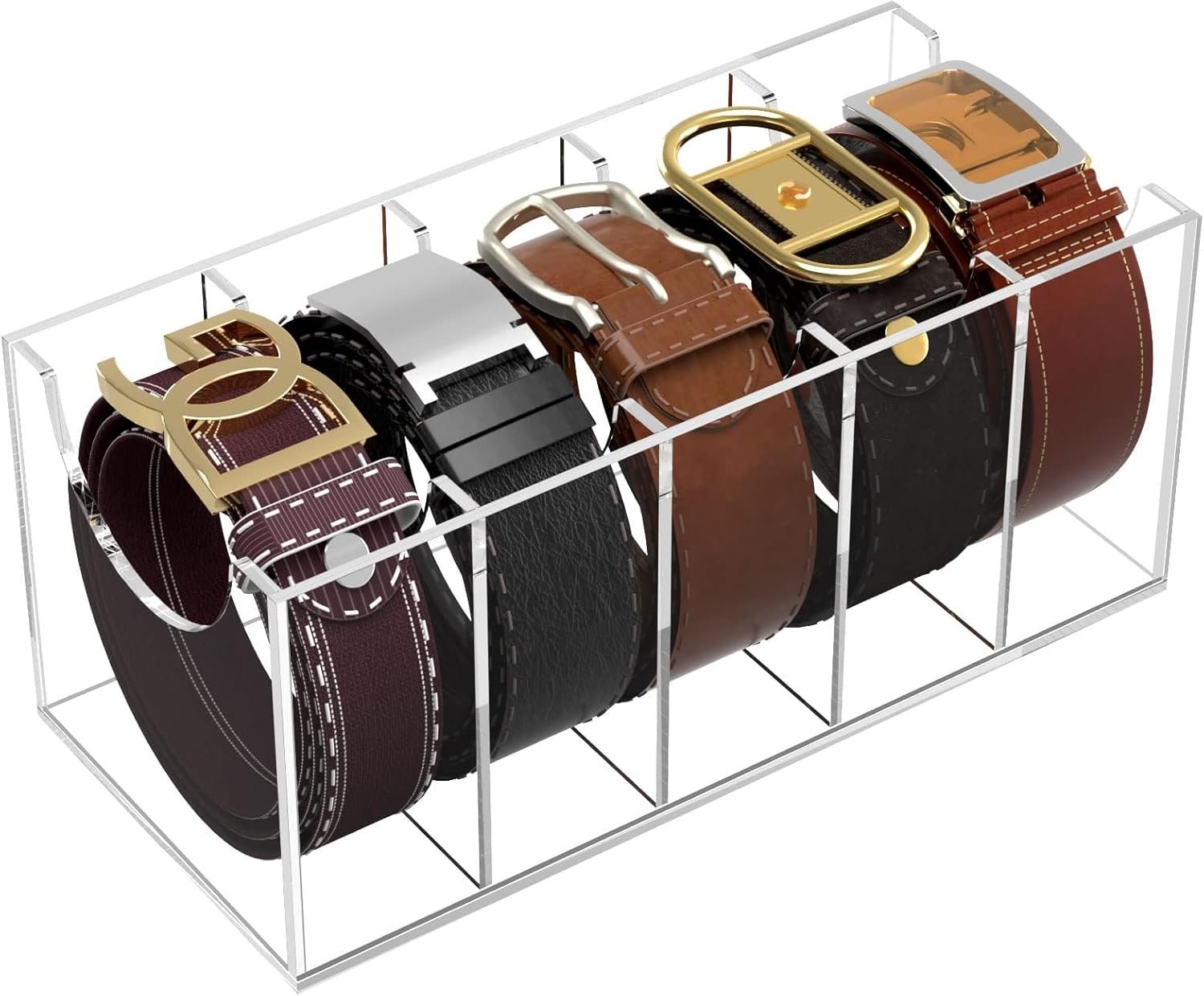 oem odm niubee belt organizer, acrylic belt storage holder for the closet, 5 compartments display case for tie and bow tie factory & wholesale supplier