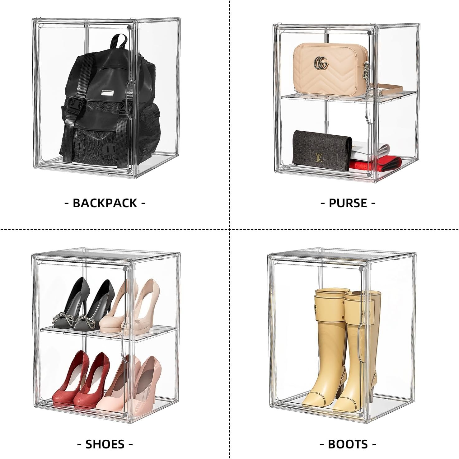 oem odm clear acrylic display case, super large stackable storage bins magnetic attraction lids, acrylic box with compartment divider for collectibles, figures, cosmetic, purse, handbag, wallet, 1 pack factory & wholesale supplier
