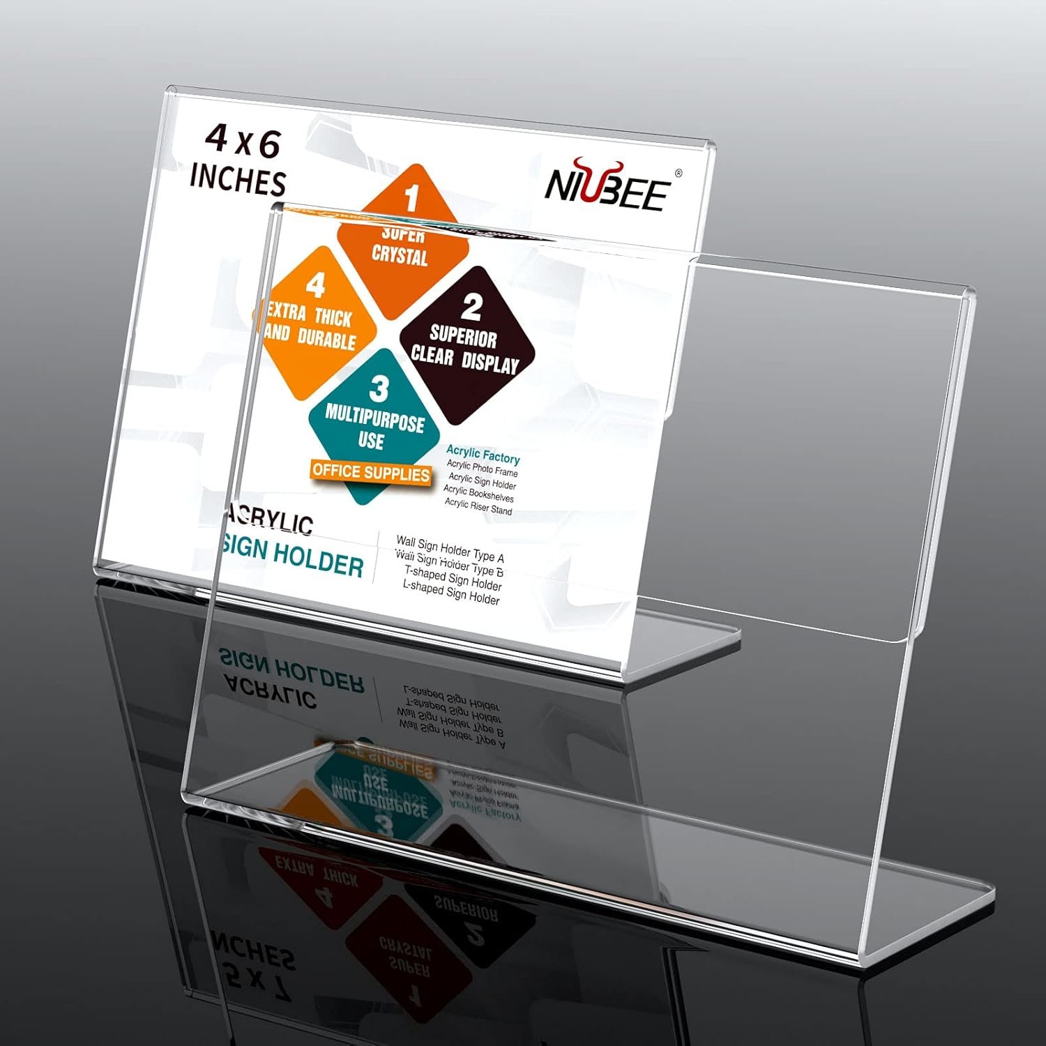 wholesale niubee slanted back acrylic sign holder 6 x 4 inches, clear plastic sign holder paper display table stand for office, store, restaurant -horizontal (6 pack) factory & supplier oem odm