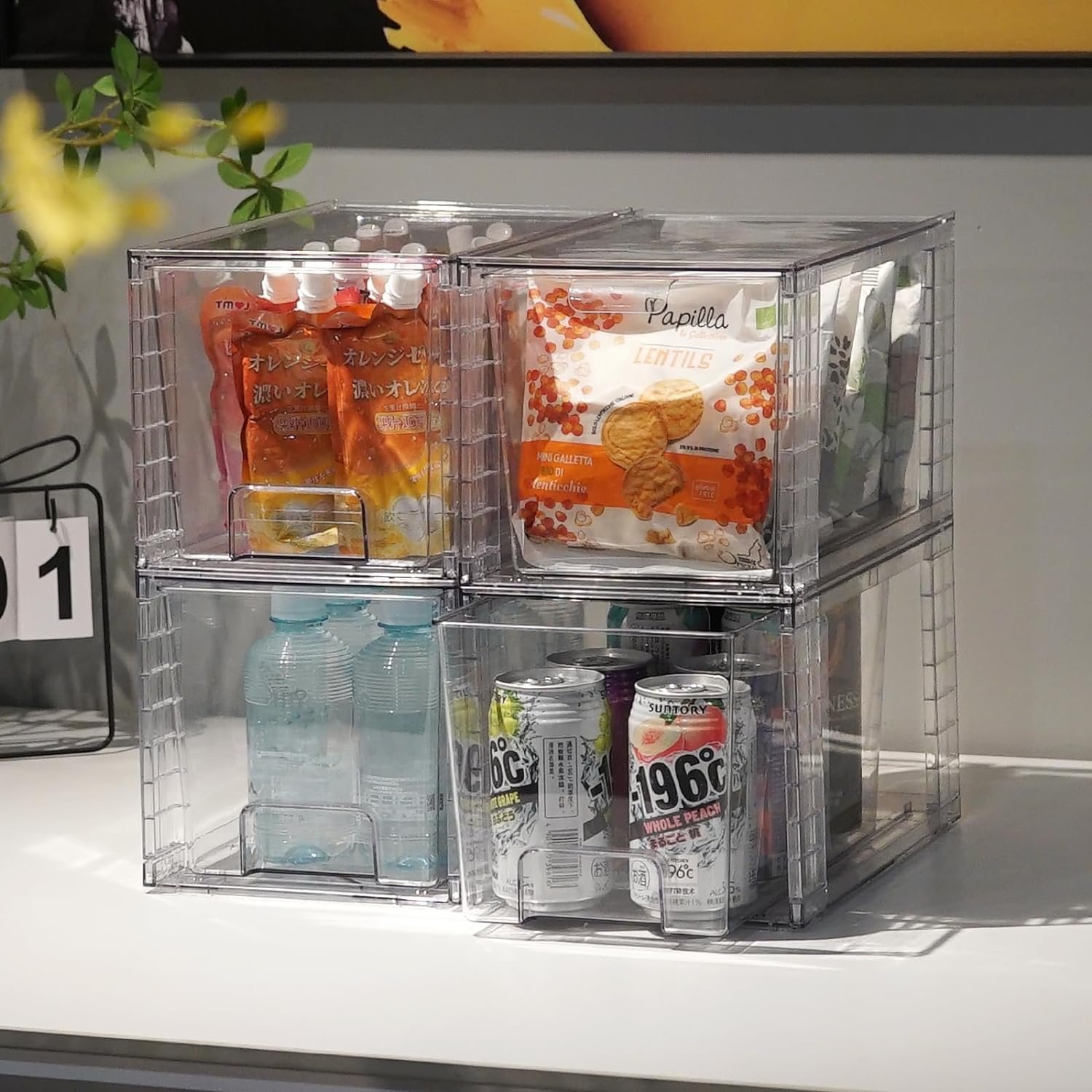 oem odm 2pack large stackable kitchen storage drawers, clear foods organizer bins with handles, easily assemble for bathroom, kitchen, pantry, cabinet, closet(xl-up handle) factory & wholesale supplier