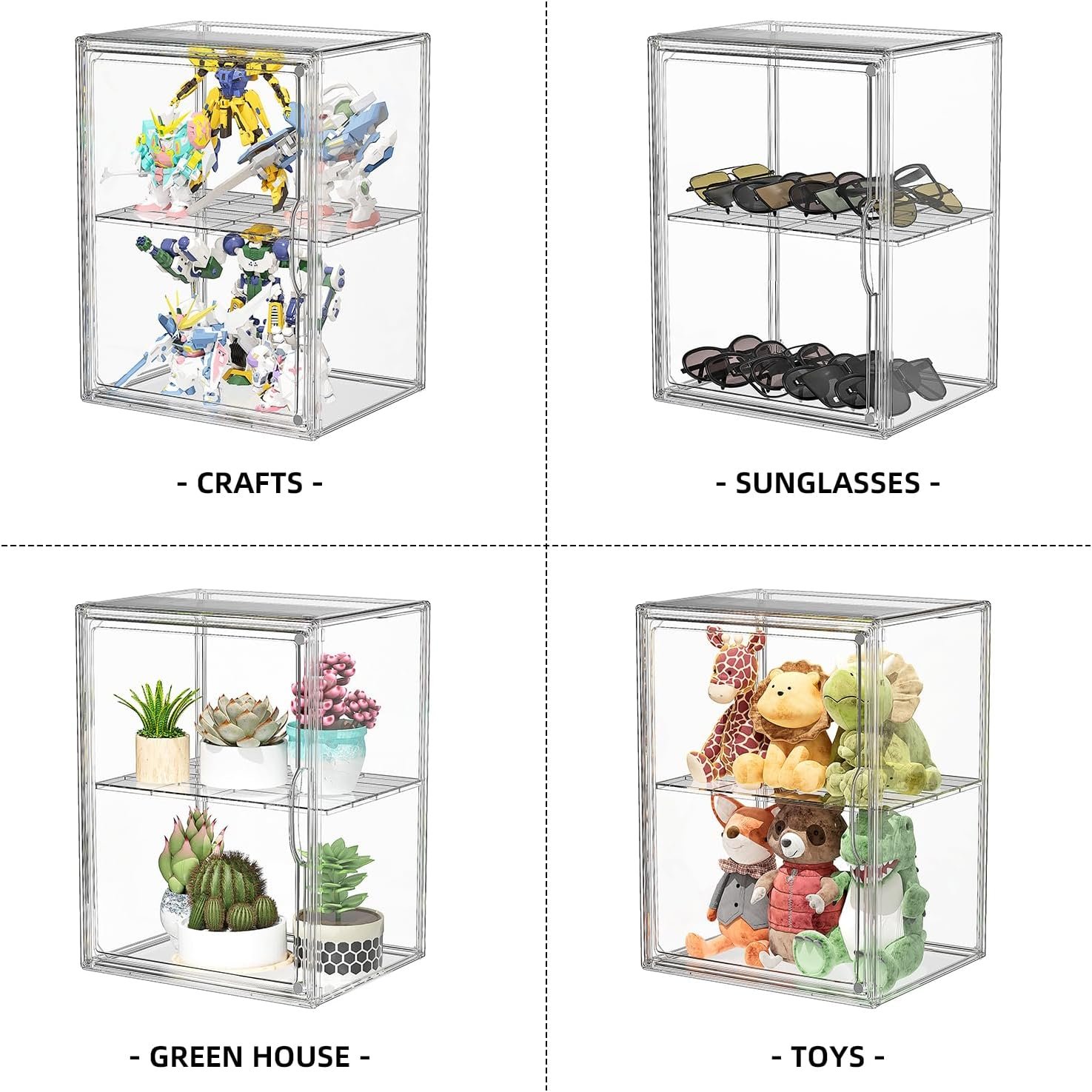 oem odm clear acrylic display case, super large stackable storage bins magnetic attraction lids, acrylic box with compartment divider for collectibles, figures, cosmetic, purse, handbag, wallet, 1 pack factory & wholesale supplier