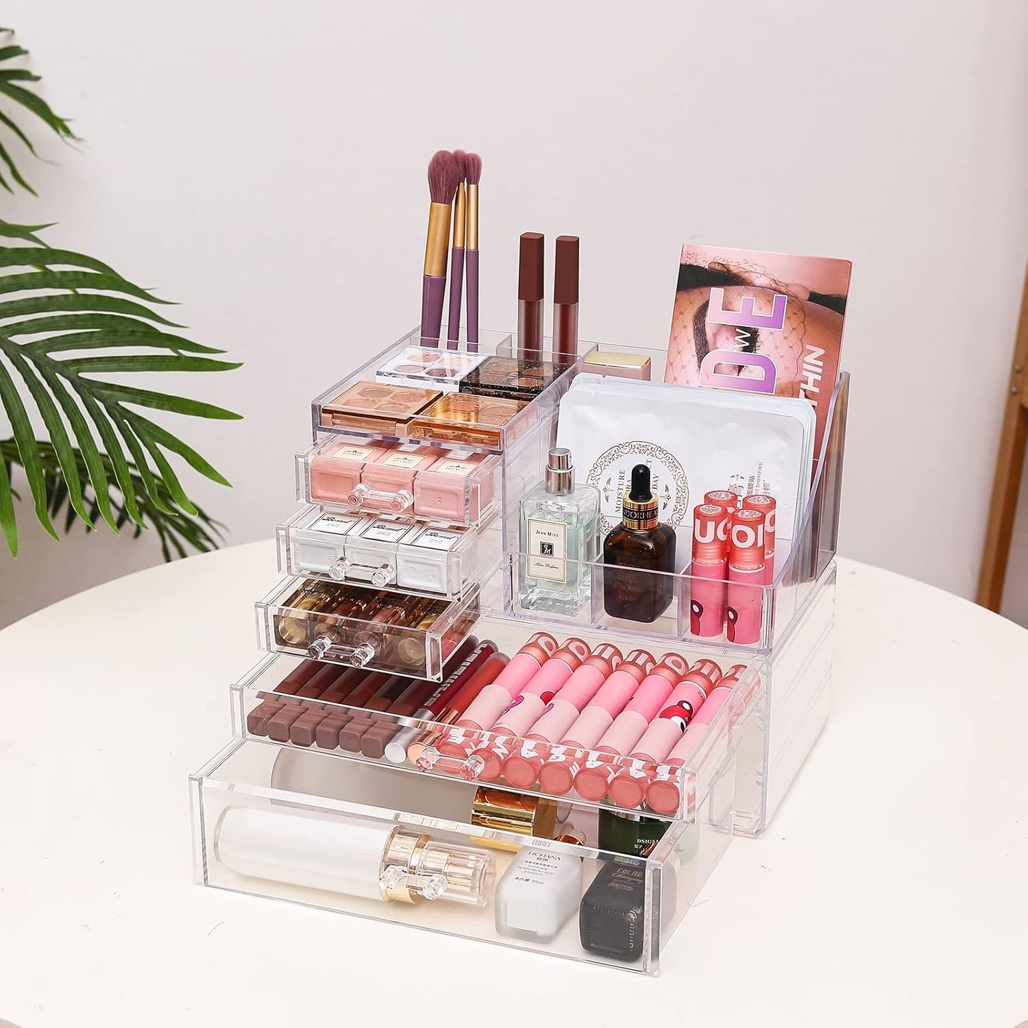 oem odm cq acrylic 2 pack clear make up organizers for vanity,stackable 5 drawers make up organizer,cute desk organizer for vanity jewelry,hair clip,beauty,skincare product dresser acrylic drawer organizer factory & wholesale supplier