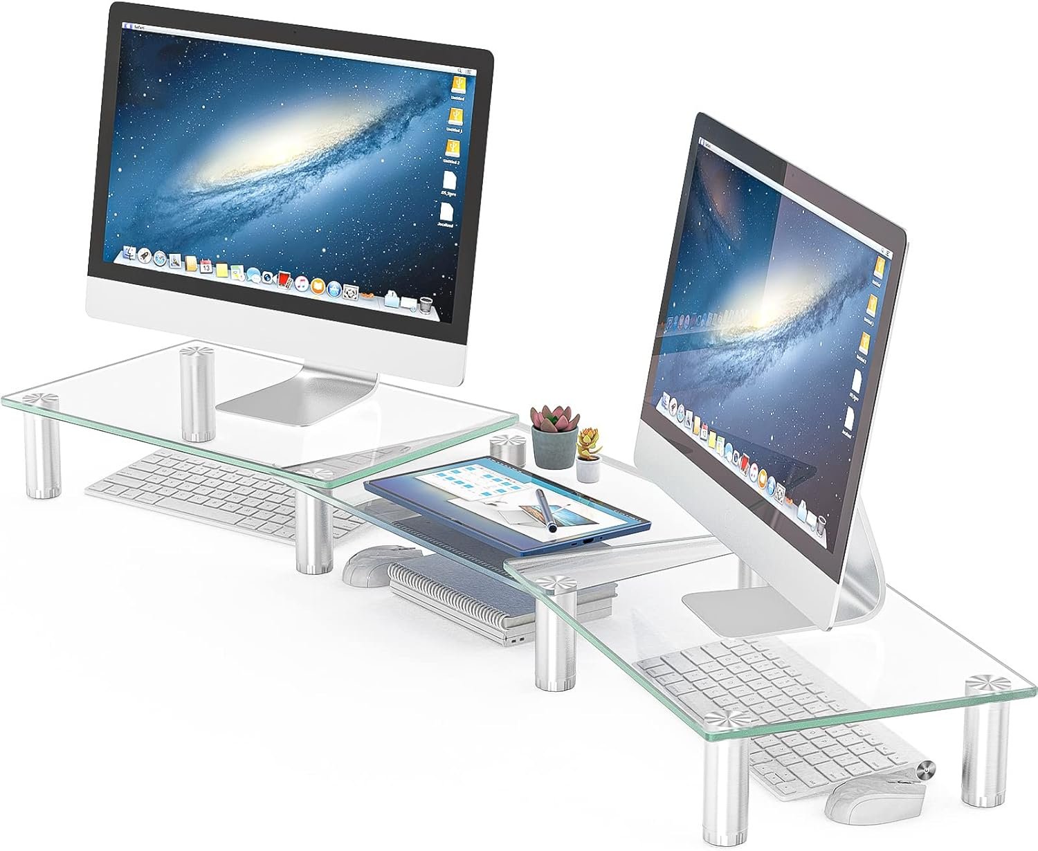 oem odm hemudu dual monitor stand -adjustable length and angle dual monitor riser, desktop organizer for pc, computer, laptop (clear) factory & wholesale supplier