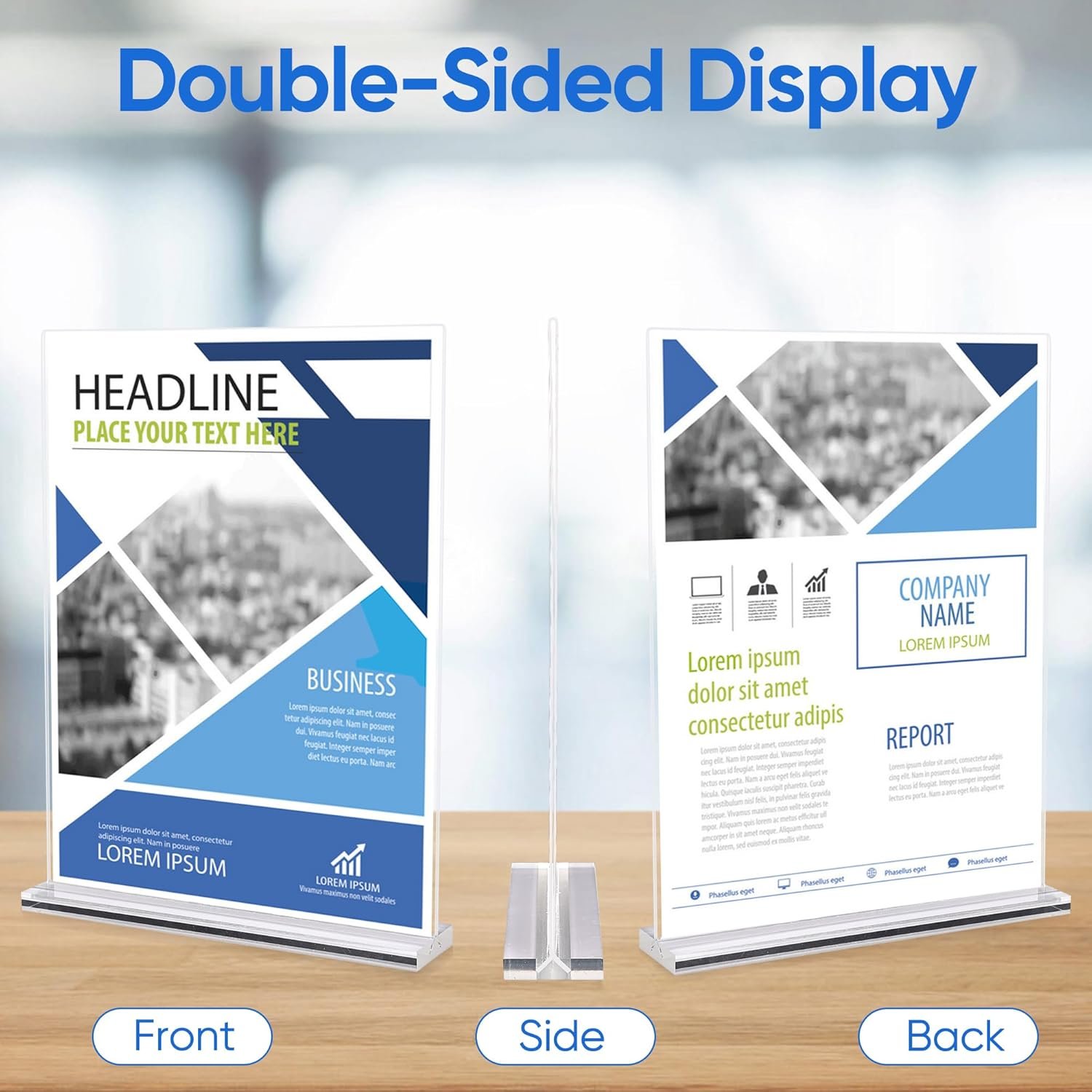wholesale acrylic sign holder 8.5 x 11, 3 pack clear double side t shape acrylic table sign stands for displaying, flyer holder paper card holder for office business store restaurants factory & supplier oem odm