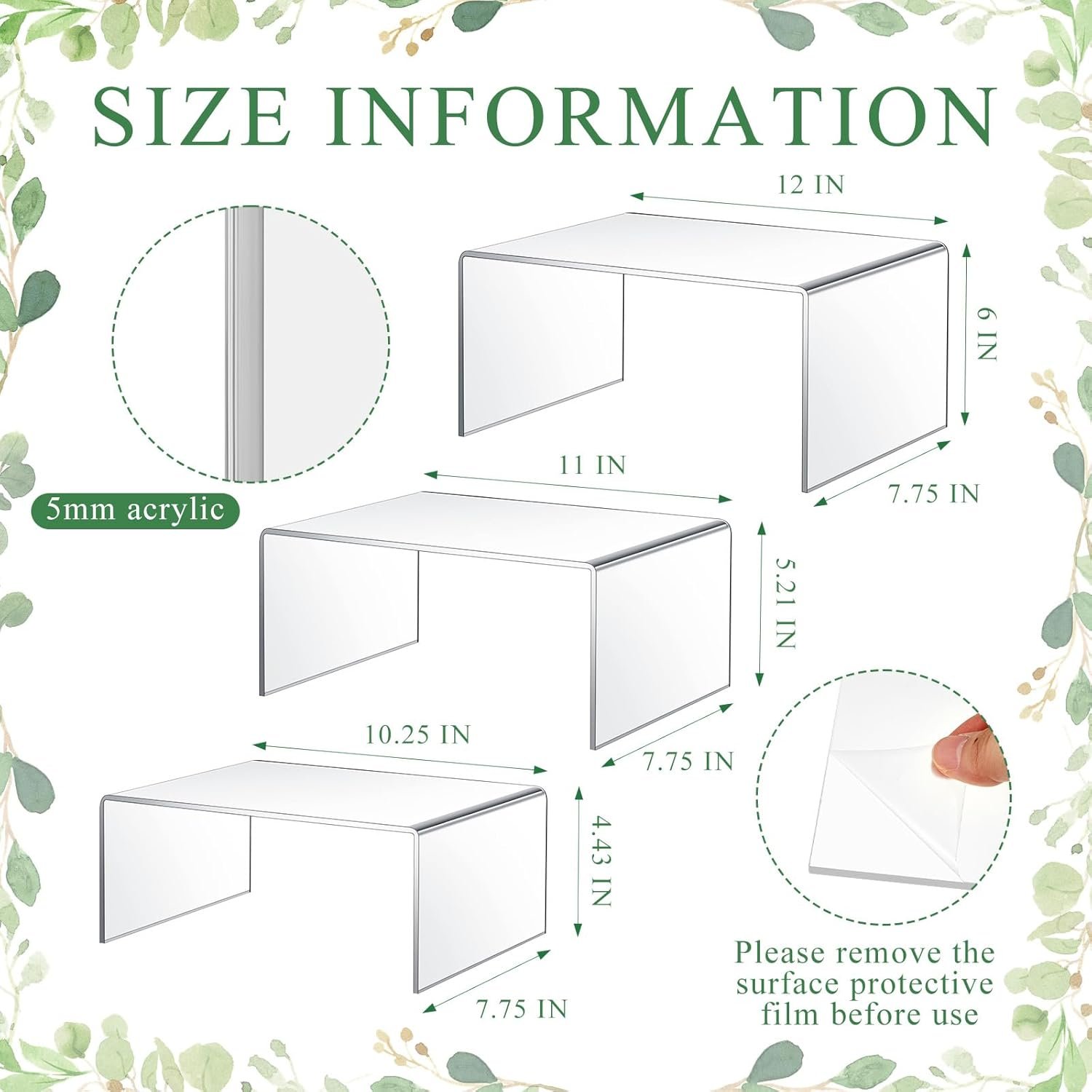 oem odm 3 pcs extra large 12,11,10.25 inch acrylic display risers clear acrylic shelf riser display stands 5 mm thick rectangular for collectibles figures factory & wholesale supplier