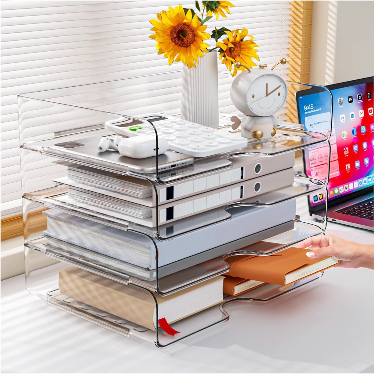 oem odm paper organizer letter tray, 4 pack acrylic stackable desk file organizer,clear office organizer for file paper, ipad, letter, a4 office file, books, notes, etc factory & wholesale supplier