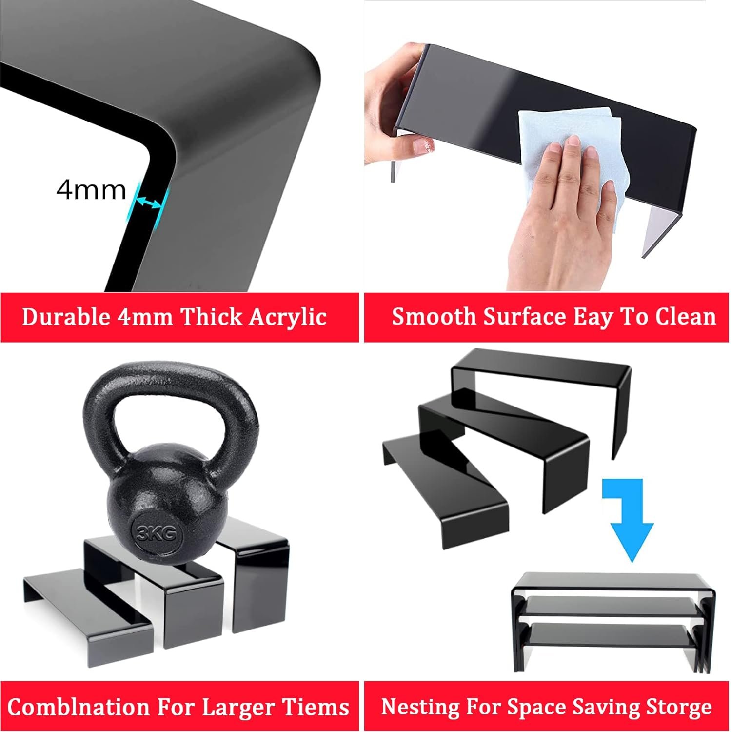 oem odm black acrylic display risers, 6 pc acrylic risers for display for food dessert cupcakes, jewellery, collectibles, puppets, anime characters, perfumes for acrylic risers factory & wholesale supplier