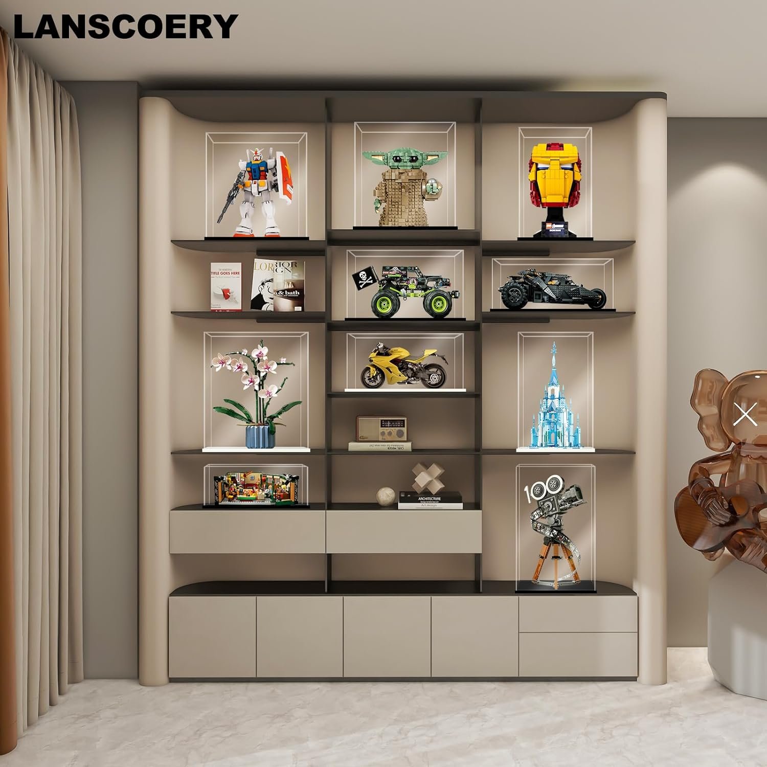 oem odm lanscoery acrylic display case, assemble small showcase display box for collectibles, with dustproof & seamless display design, suitable for baseball 4x4x4inch black base factory & wholesale supplier