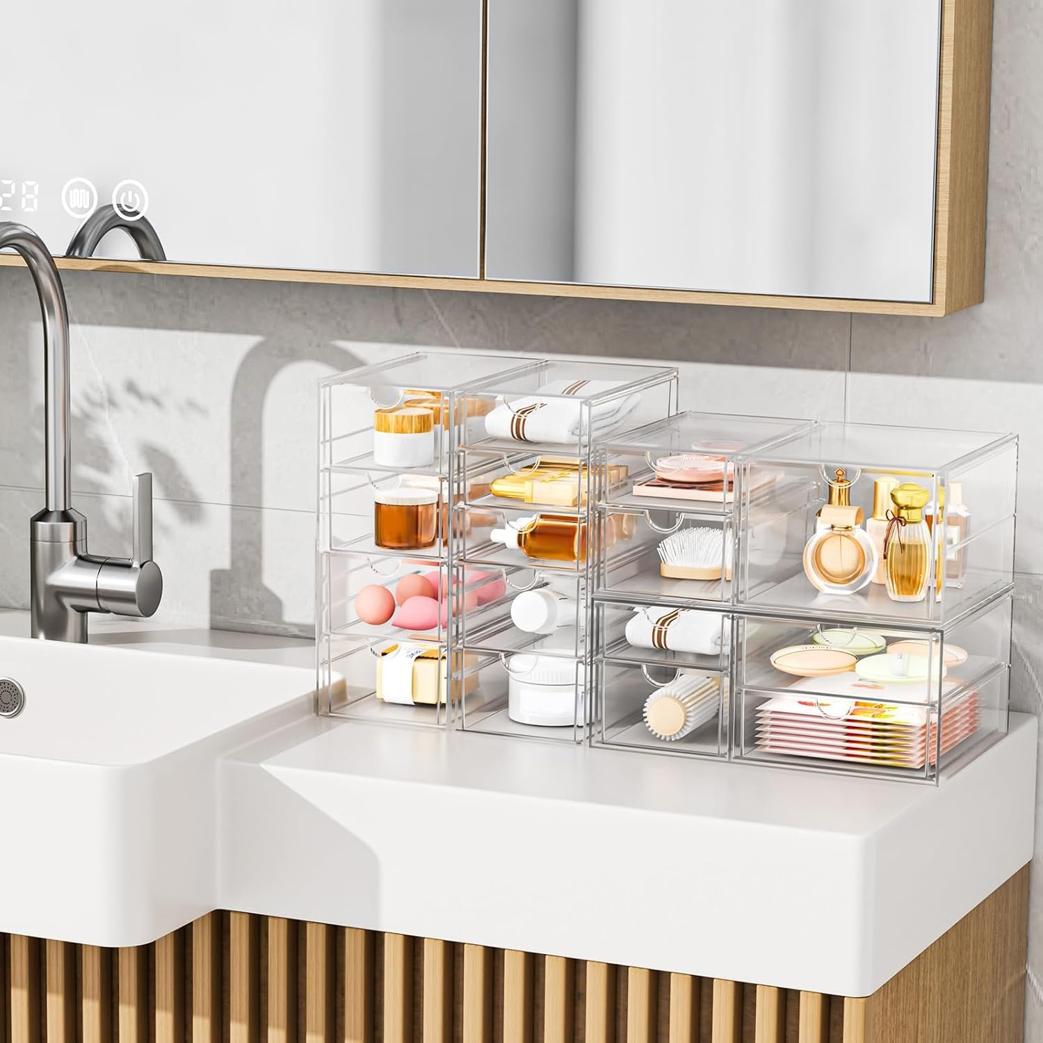 oem odm arcylic makeup organzier with 5 drawers, clear stackable storage drawers, bathroom countert organizer,plastic storage bins for vanity, cabinets, pantry, home organization and storage factory & wholesale supplier
