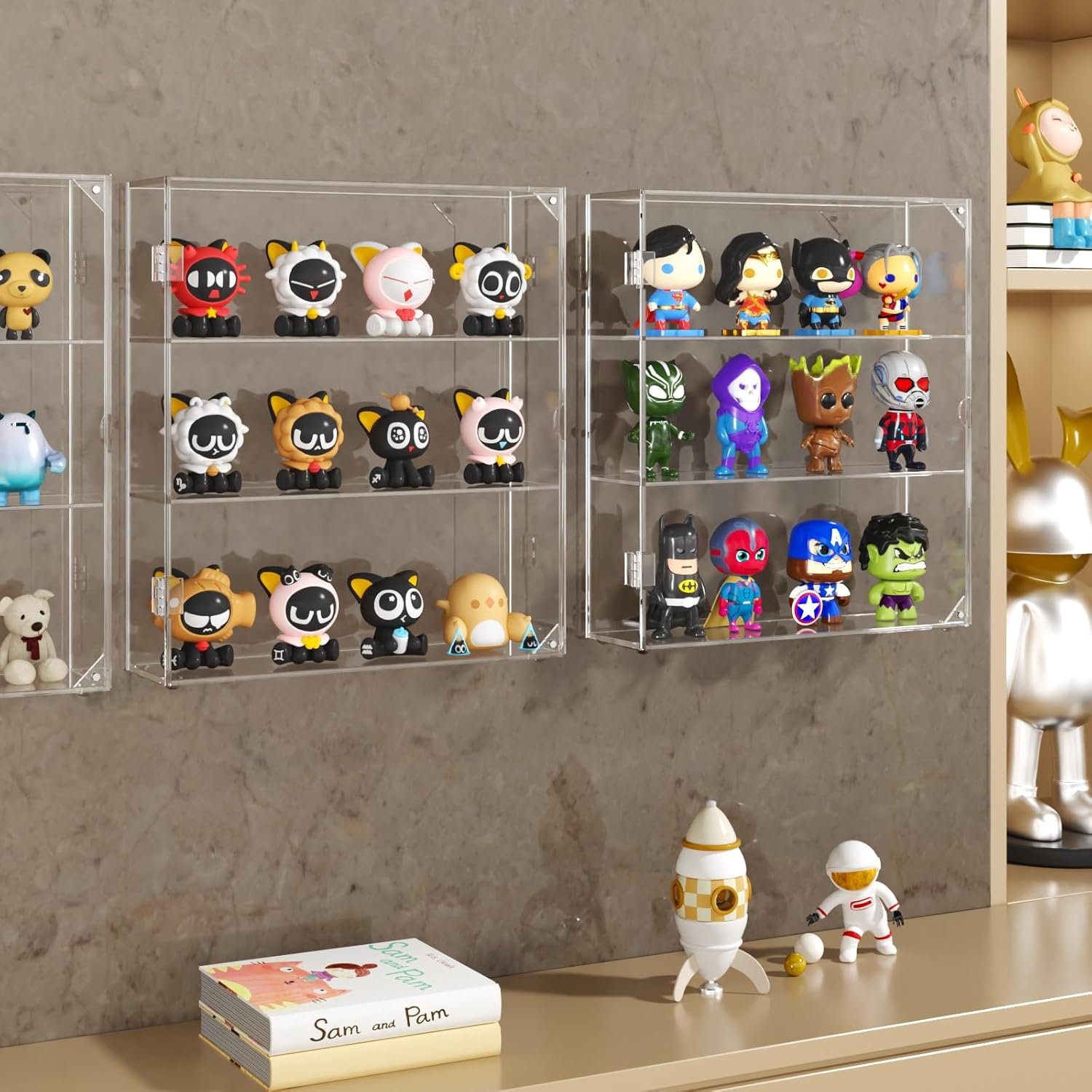 wholesale niubee acrylic display case, clear display case for funko pop figures, wall mounted or desktop dustproof display cabinet box for collectibles ,rock,crystals,mini toys,amiibo (3 tiers) factory & supplier oem odm