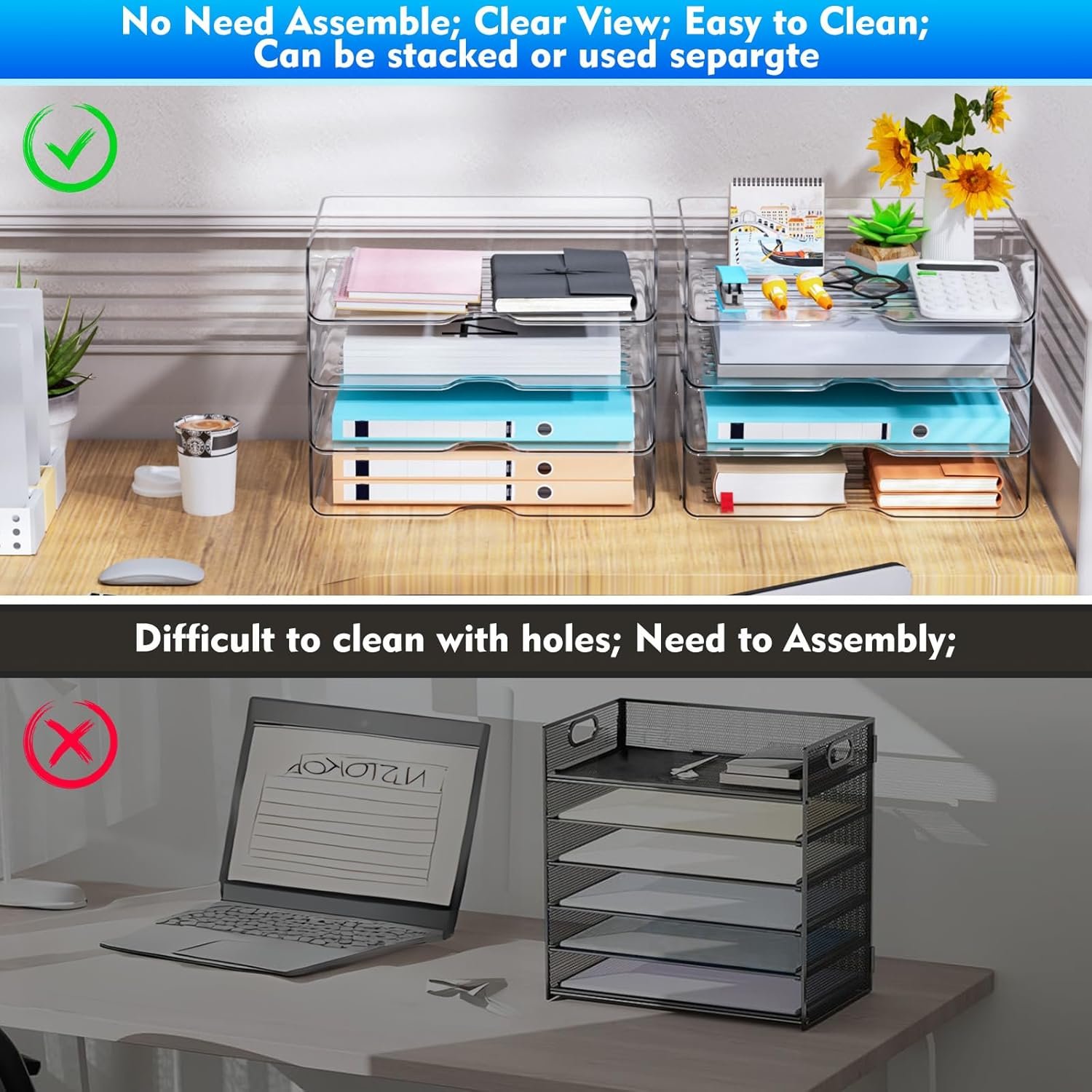 oem odm paper organizer letter tray, 4 pack acrylic stackable desk file organizer,clear office organizer for file paper, ipad, letter, a4 office file, books, notes, etc factory & wholesale supplier
