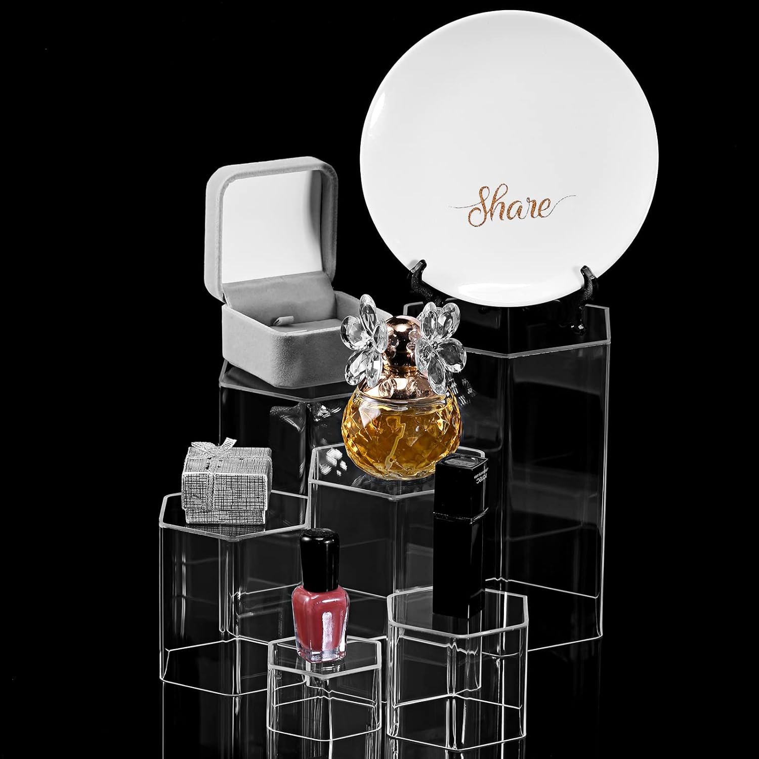 wholesale jetec hexagonal jewelry display risers hexagonal market display risers stands acrylic showcase acrylic stand for jewelry model figures decoration, 6 sizes(clear,6 pieces) factory & supplier oem odm