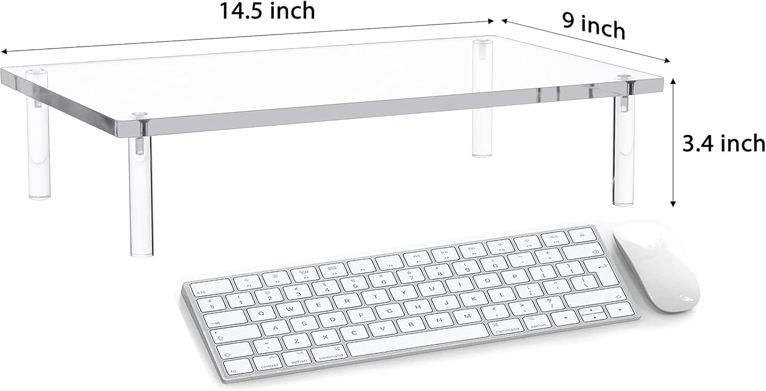 oem odm jusalpha acrylic monitor stand - 10mm thickness clear platform - 14.5'' x 9'' x 3.4'' desktop/ laptop/ monitor riser stand- for laptop, printer, computer, flat screen lcd tv (1 stand) factory & wholesale supplier
