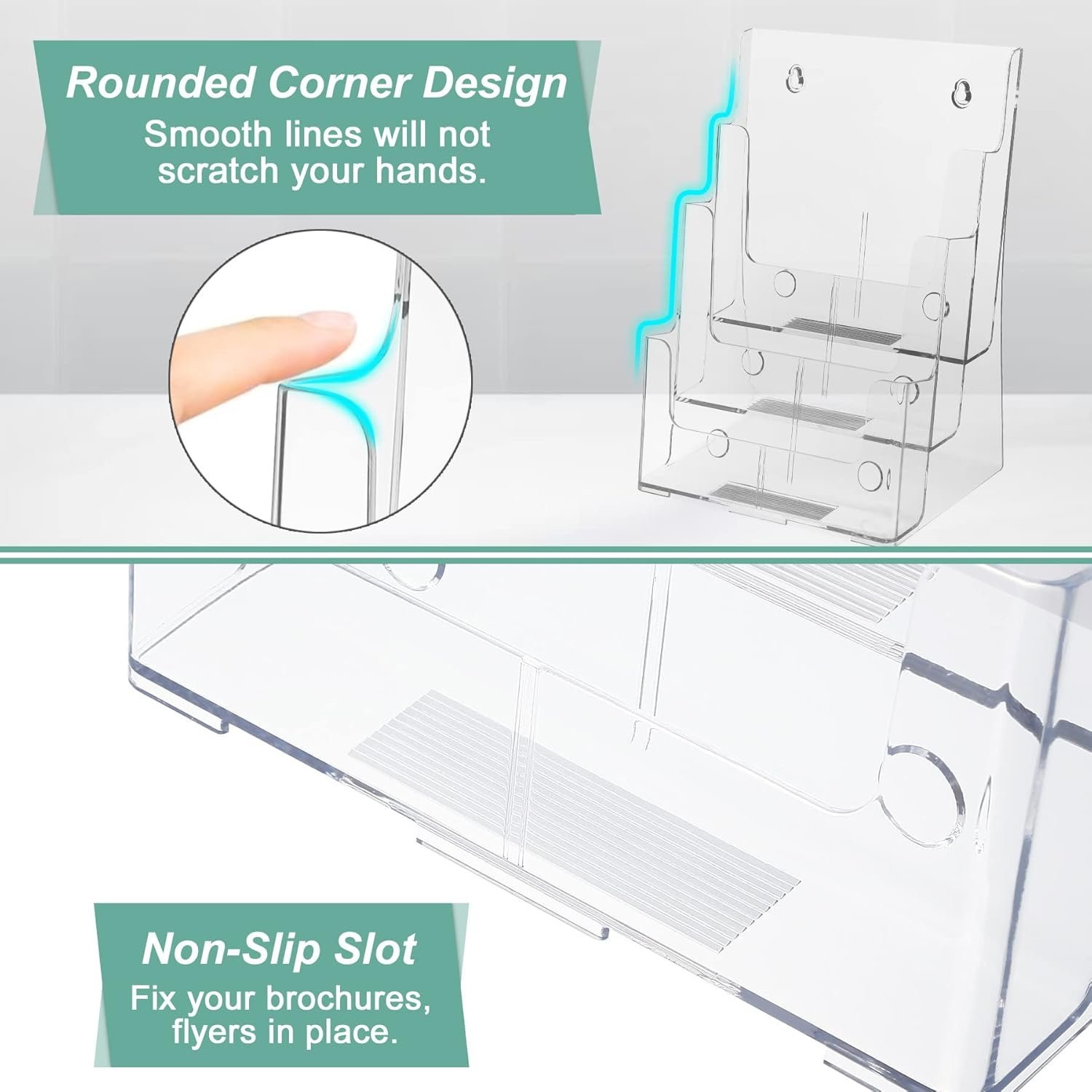 wholesale acrylic brochure holder 8.5 x 11 inches, 3 tier clear literature holder with removable divider for trifold 4 inches wide pamphlet, plastic flyer display stand for magazine, document, booklet factory & supplier oem odm