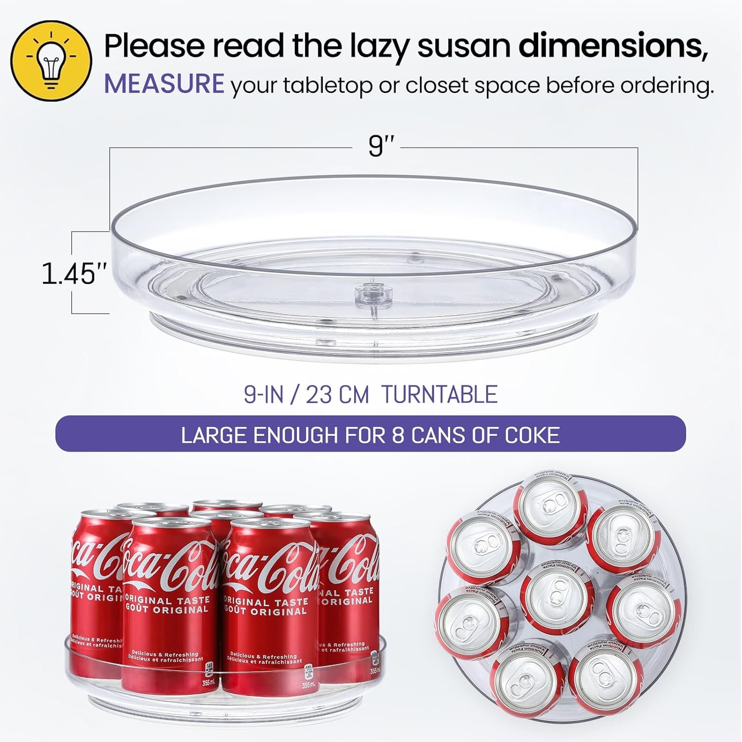 oem odm 4 pack 9 inch clear acrylic lazy susan, non-skid turntable organizer for cabinet, kitchen, pantry organization storage, refrigerator, vanity makeup, bathroom countertop organizing, rotating spice rack factory & wholesale supplier