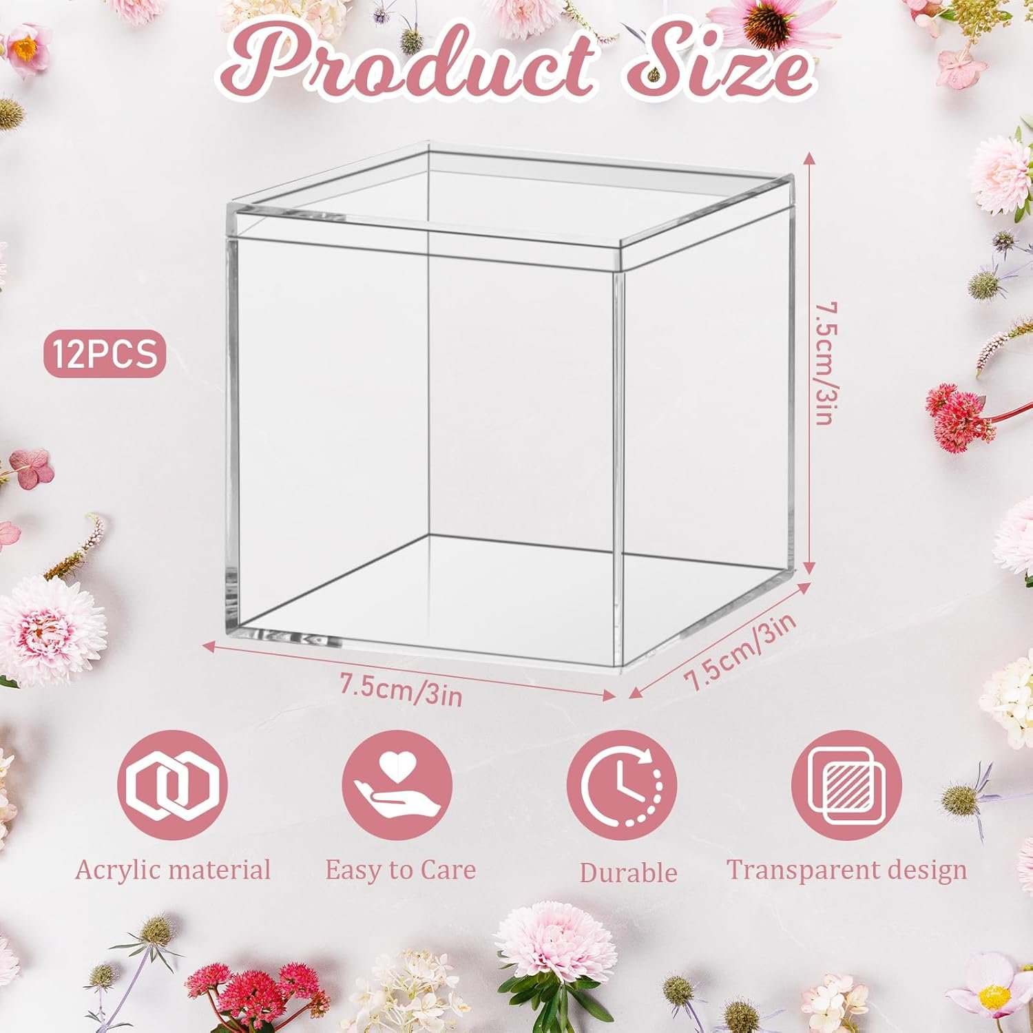 oem odm 12 pcs clear acrylic box with lid decorative plastic display box acrylic gift box tiny square box clear storage containers for home candy treats jewelry display 3 x 3 x 3 inch factory & wholesale supplier