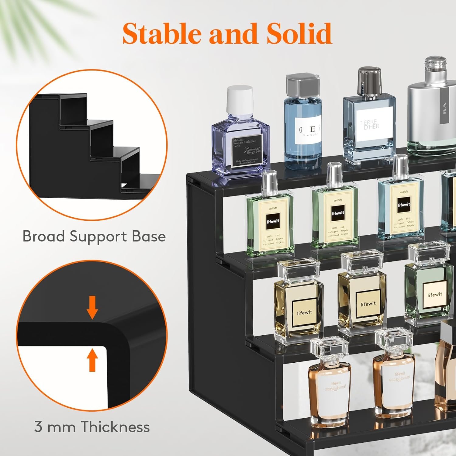wholesale lifewit plastic 12 inch dark cologne stand, step perfume organizer,versatile display stand shelf for fragrance, skincare, figurine, dessert, use for vanity, tabletop, cabinet,1 set factory & supplier oem odm