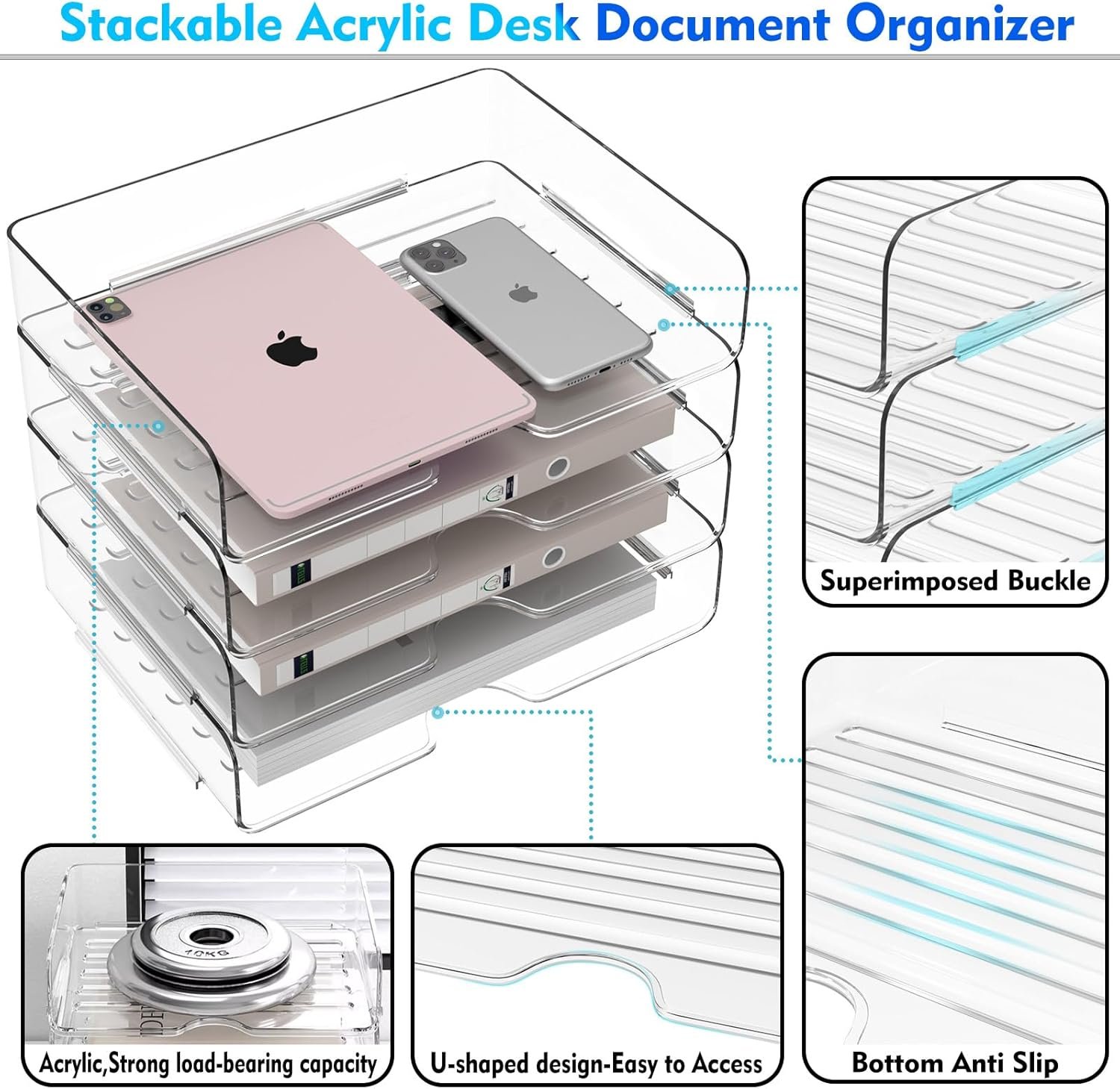 oem odm paper organizer letter tray, 4 pack acrylic stackable desk file organizer,clear office organizer for file paper, ipad, letter, a4 office file, books, notes, etc factory & wholesale supplier